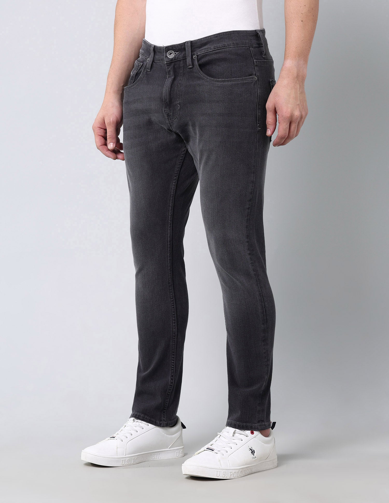 Cropped Length Henry Tapered Fit Bi Stretch Authentic Jeans Grey - U.S. Polo Assn. India | Large
