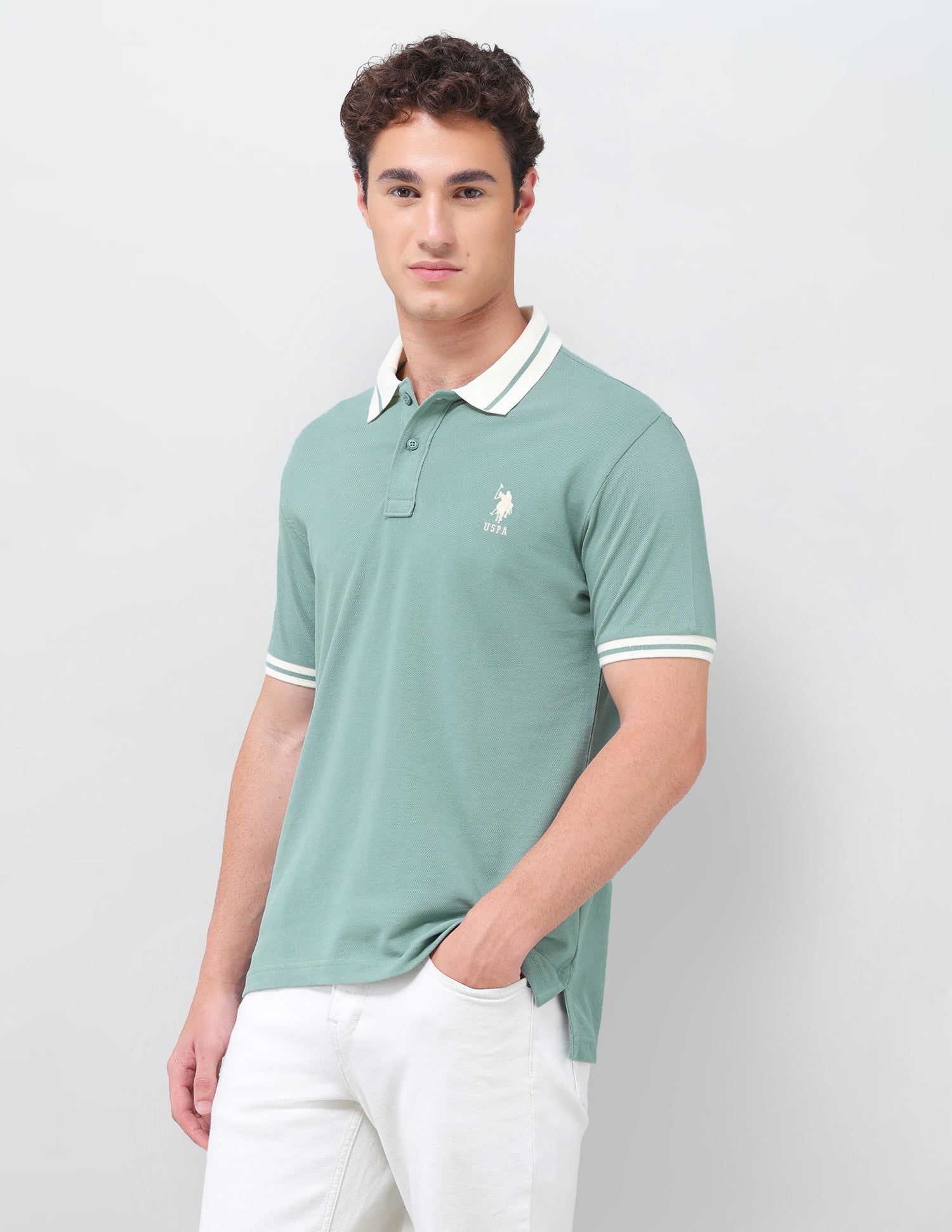 Solid Regular Fit Polo Shirt Light Green - U.S. Polo Assn. India | Large
