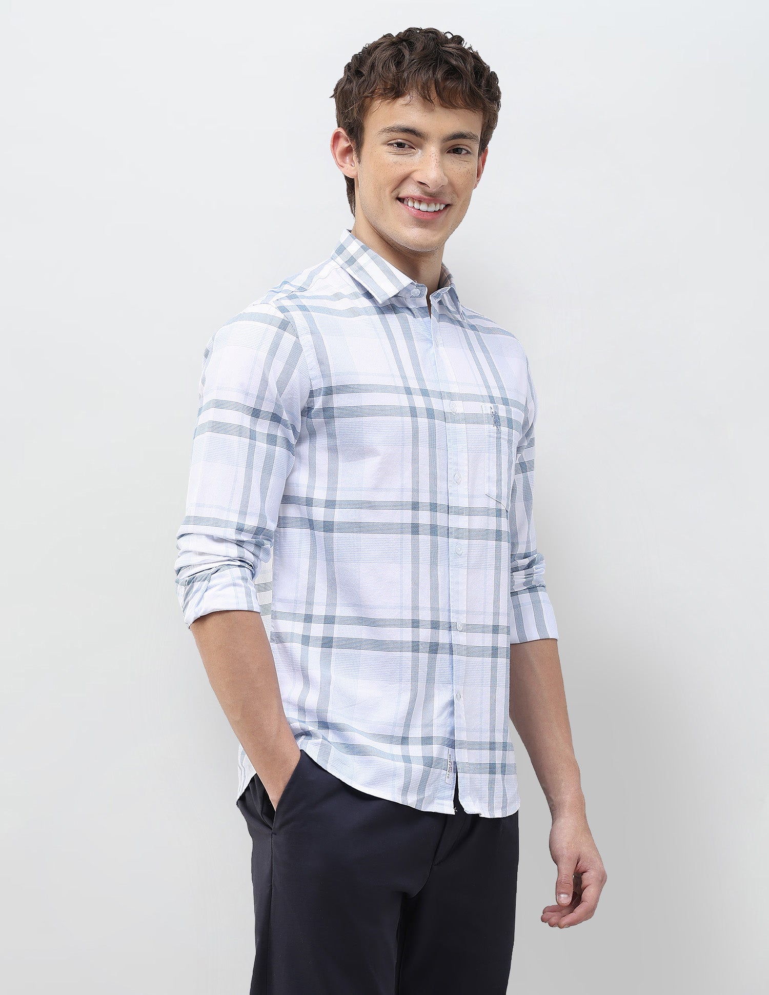Grid Tattersall Checked Regular Fit Shirt Blue - U.S. Polo Assn. India | Large