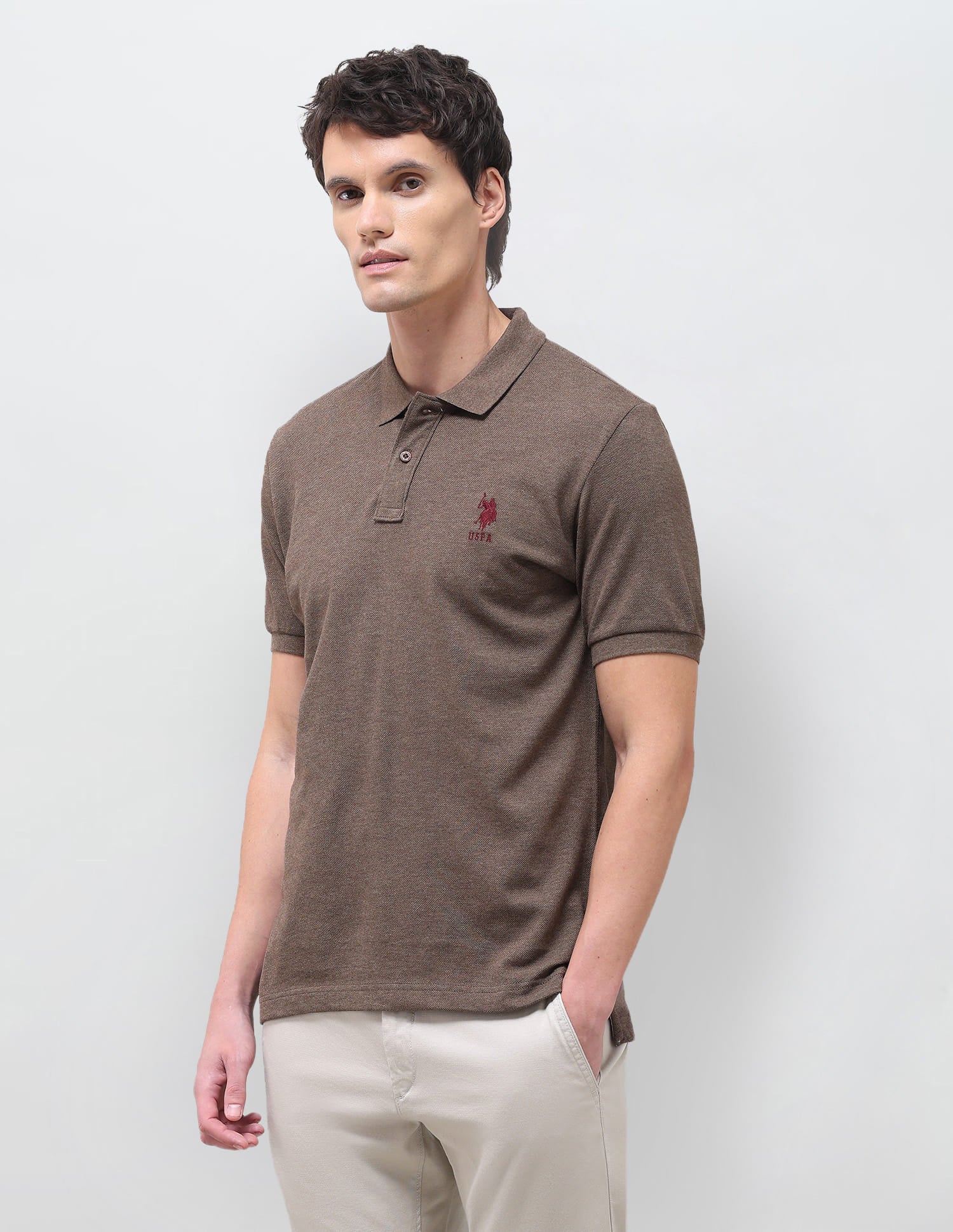 Solid Slim Fit Polo Shirt Brown - U.S. Polo Assn. India | Large