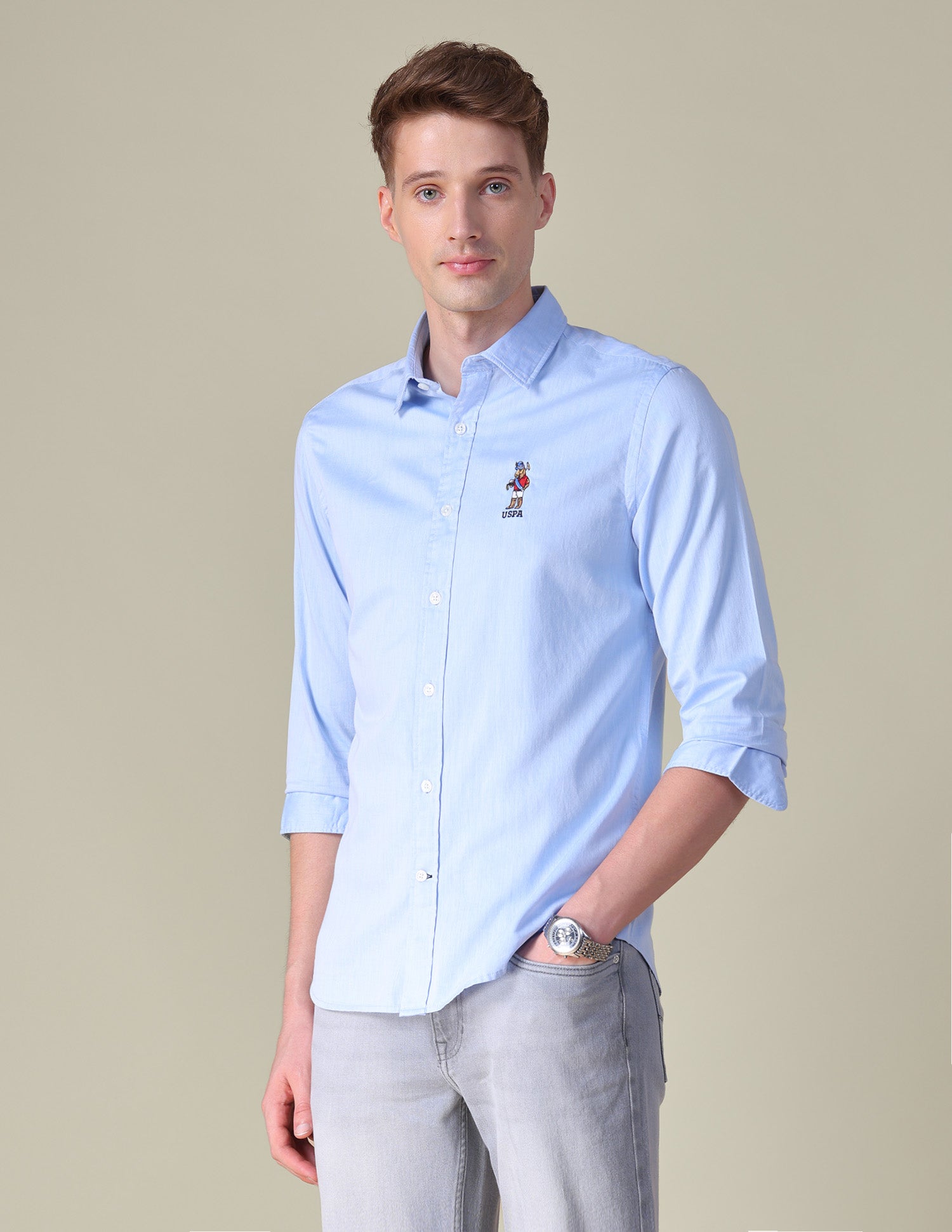 Twill Tailored Fit Shirt Blue - U.S. POLO ASSN. | Large
