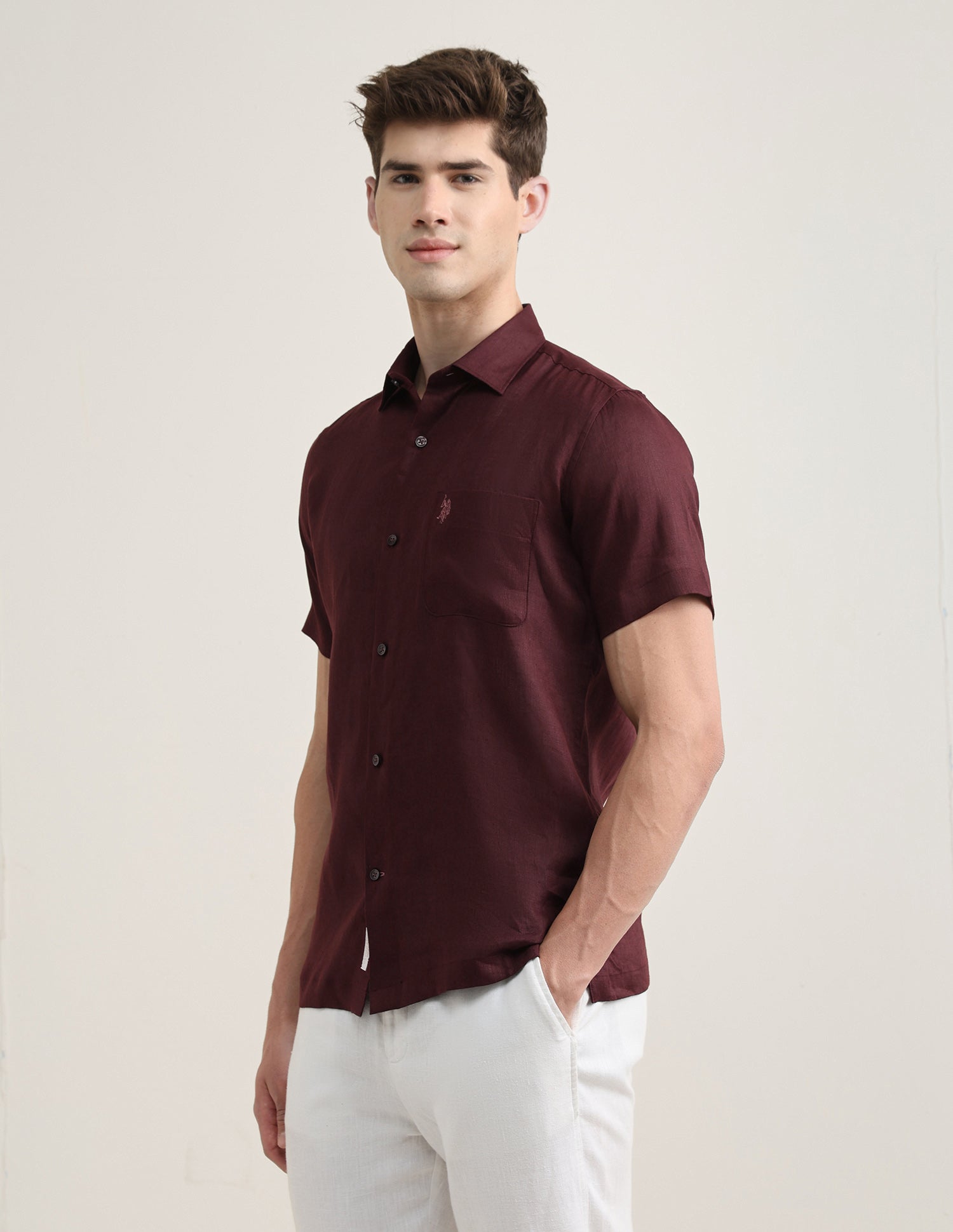 Solid Regular Fit Shirt Maroon - U.S. Polo Assn. India | Large