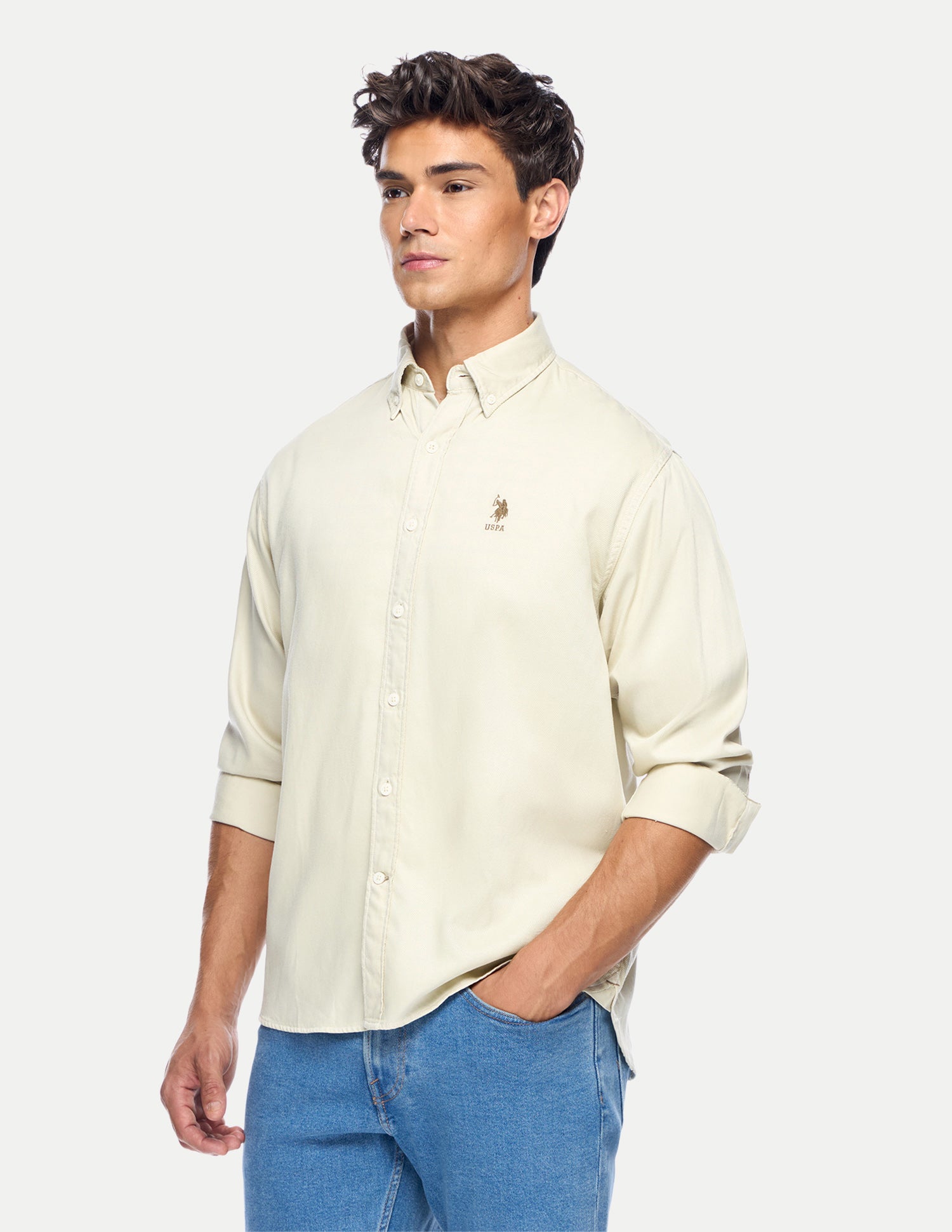Relaxed Fit Button Down Shirt Ecru - U.S. Polo Assn. India | Large