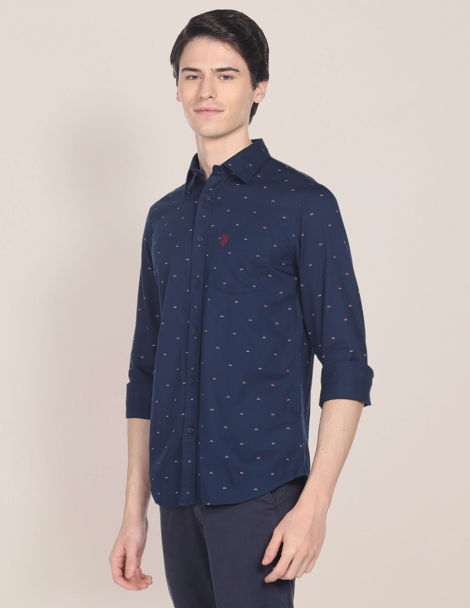 Brand Print Twill  Shirt Navy - U.S. Polo Assn. India | Large