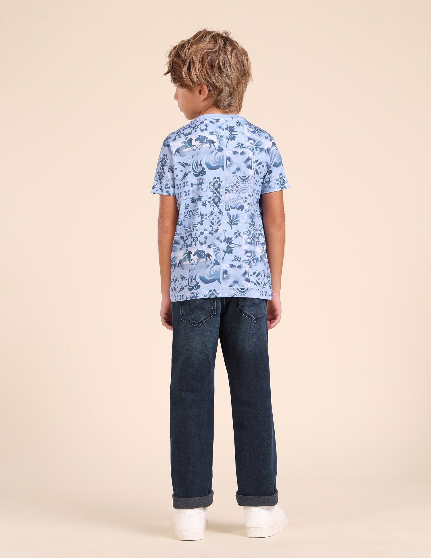 Boys Regular Fit All-Over Printed T-Shirt Blue - U.S. POLO ASSN. | Large