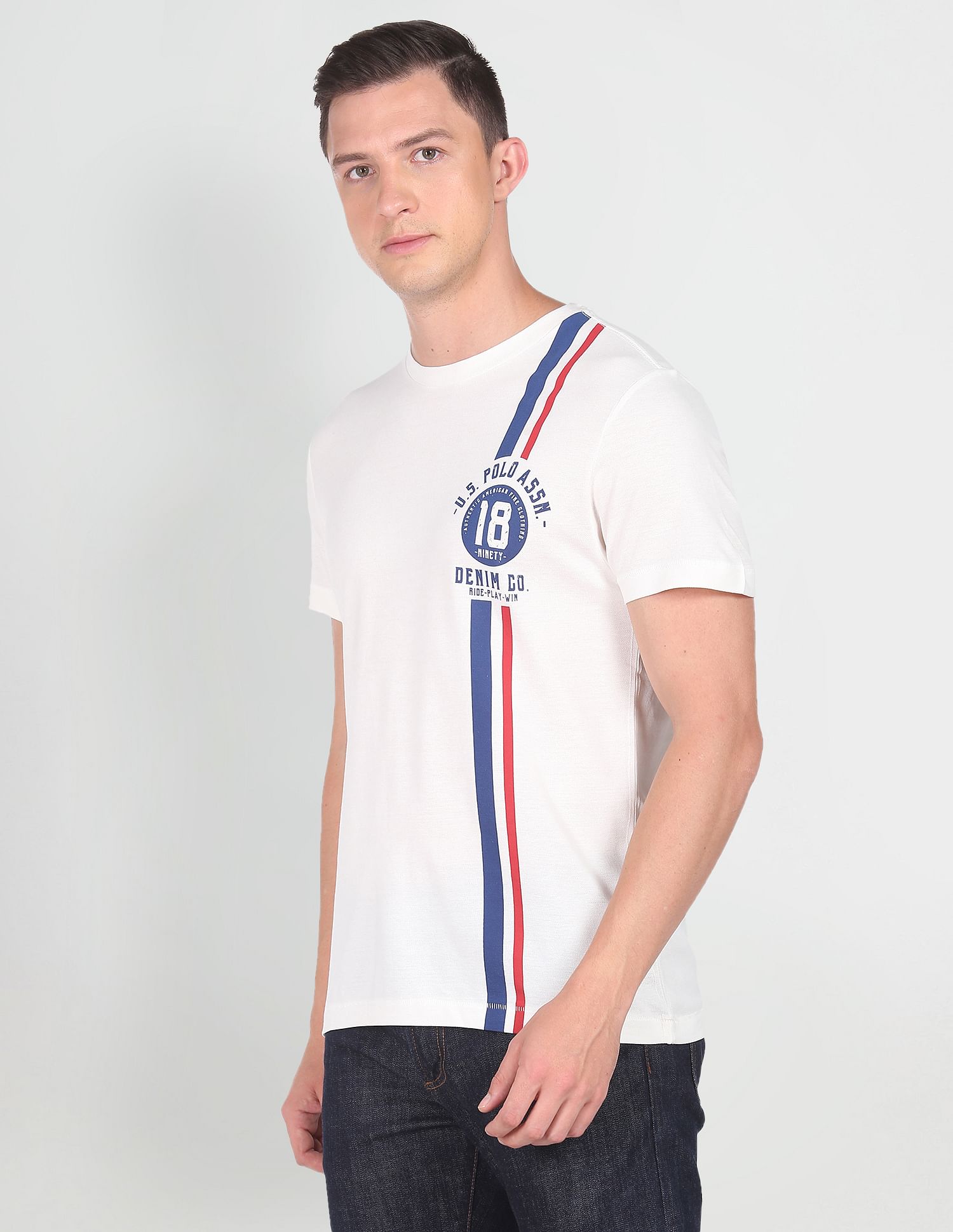 Pure Cotton Vertical Stripe T-Shirt White - U.S. POLO ASSN. | Large