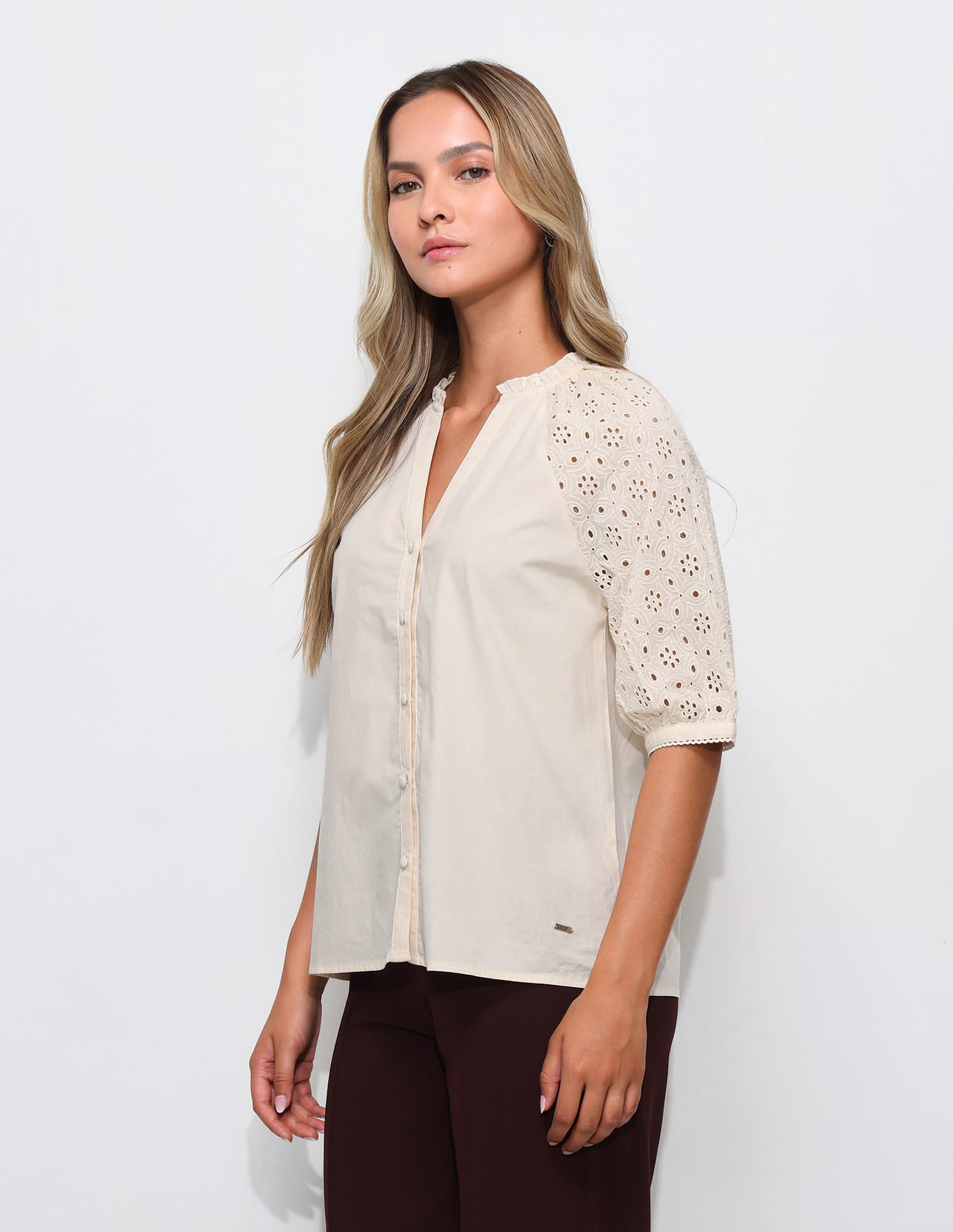 Schiffli Detail Relaxed Fit Top Beige - U.S. Polo Assn. India | Large