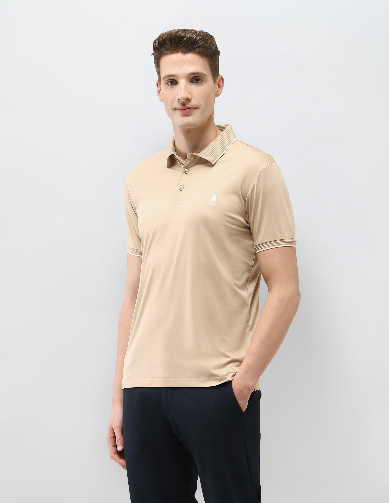 Solid Regular Fit Polo Shirt Gold - U.S. Polo Assn. India | Large