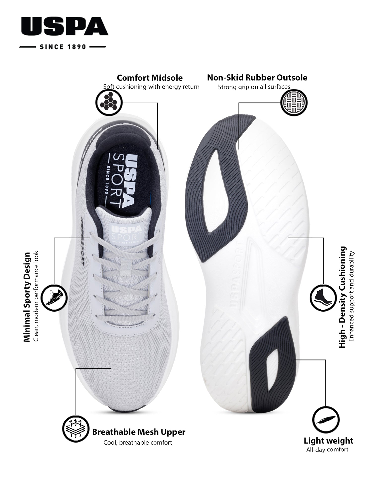 Men Grey Ryder Uspa Sport Sneakers Grey - U.S. Polo Assn. India | Large