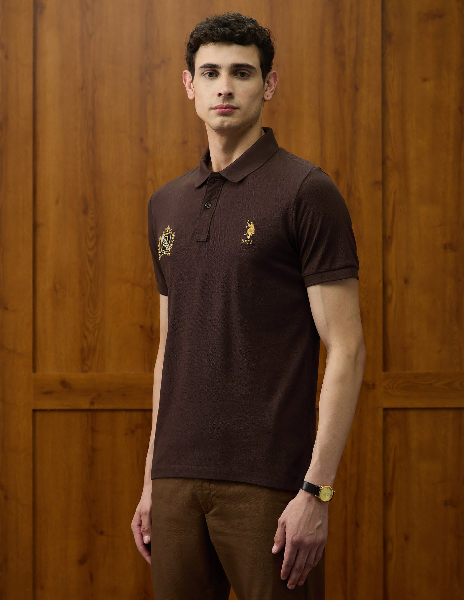Solid Varsity Theatre Polo Shirt Dark Brown - U.S. POLO ASSN. | Large