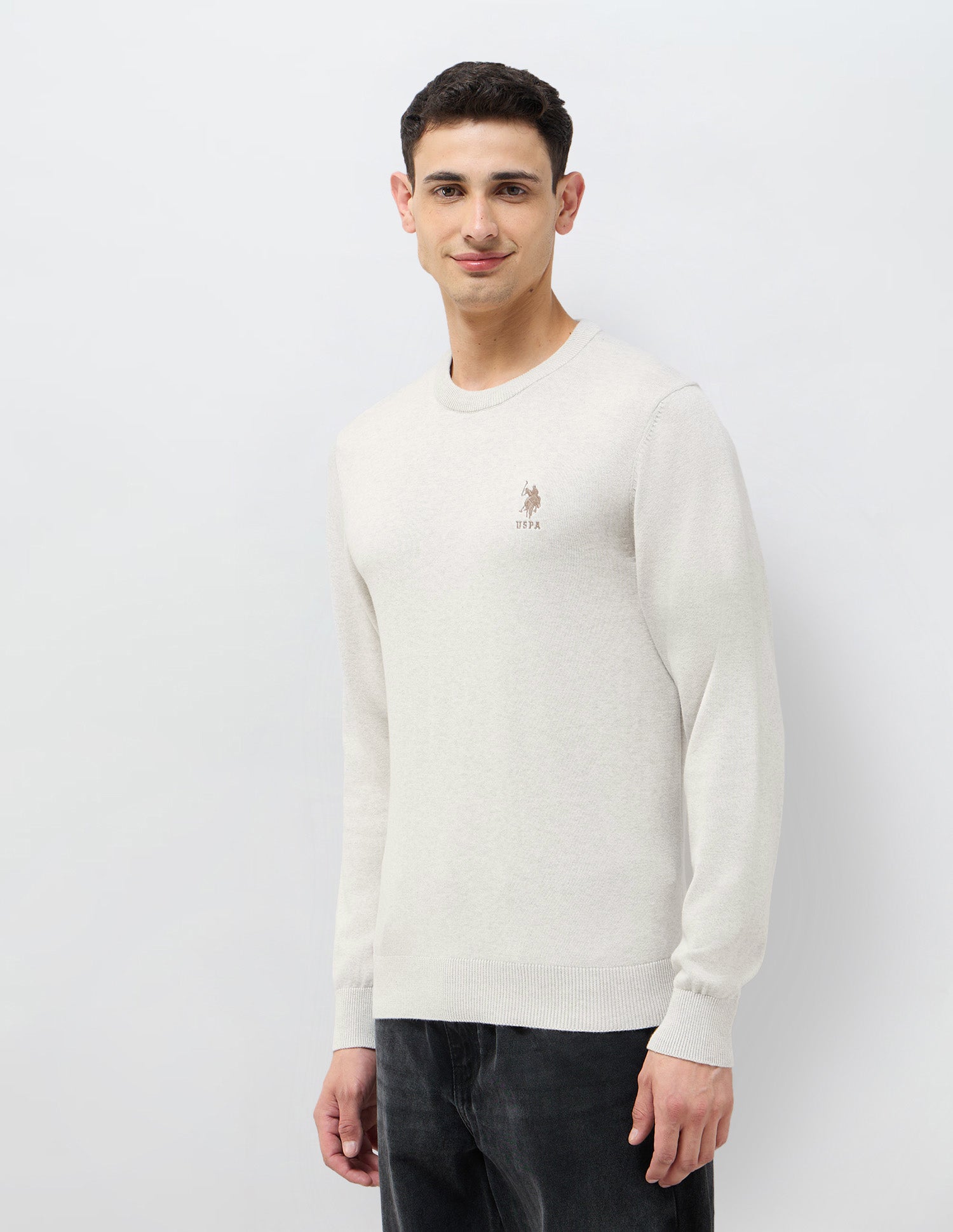 Solid Regular Fit Sweater Off White - U.S. POLO ASSN. | Large