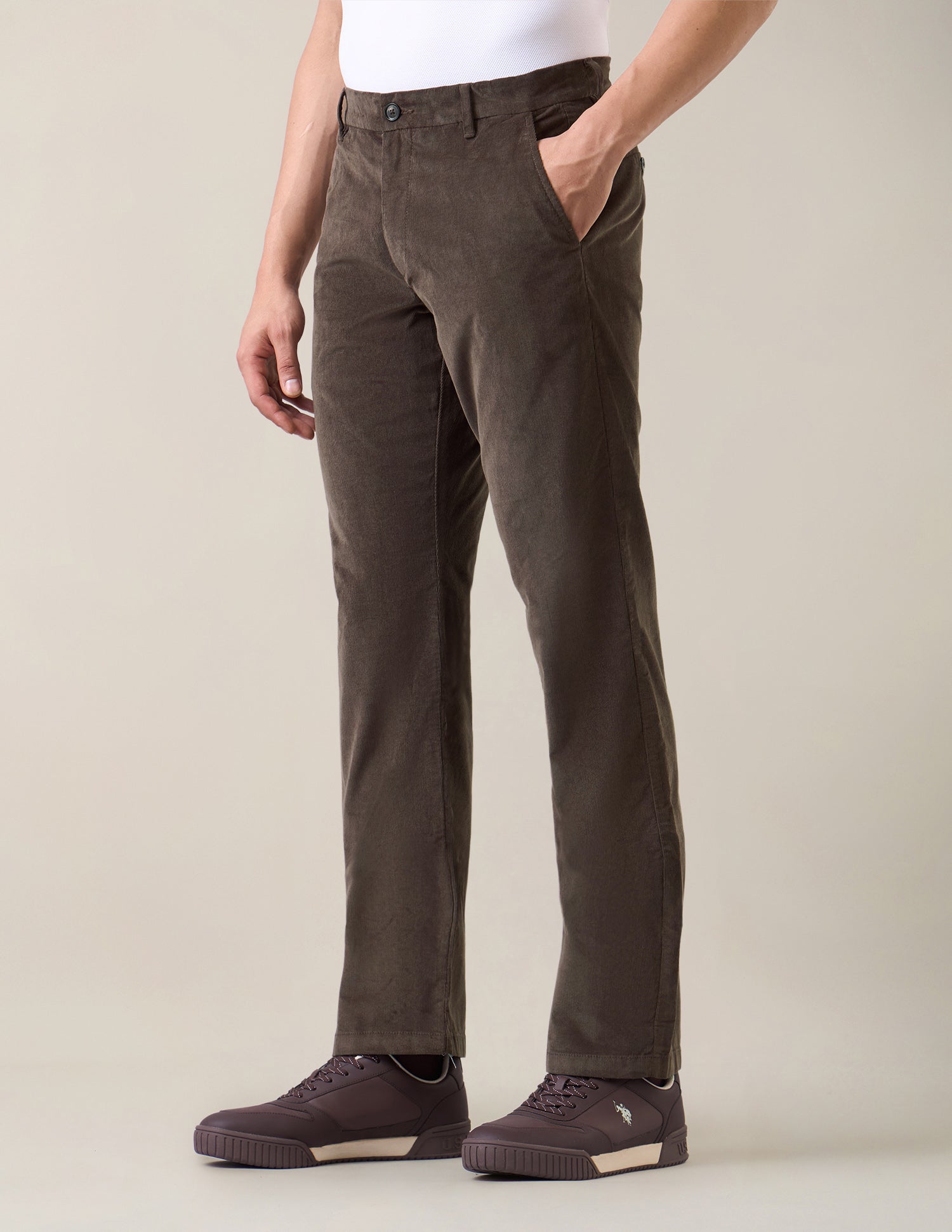 Riley Straight Fit Corduroy Trousers Dark Brown - U.S. Polo Assn. India | Large