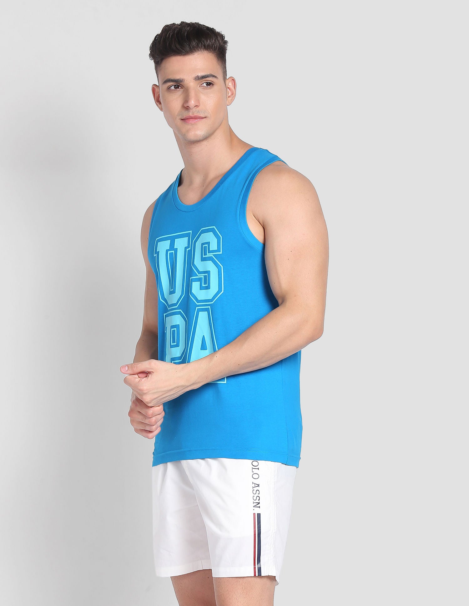 Brand Print Cotton IYBD Vest - Pack Of 1 Dusty Blue - U.S. POLO ASSN. | Large