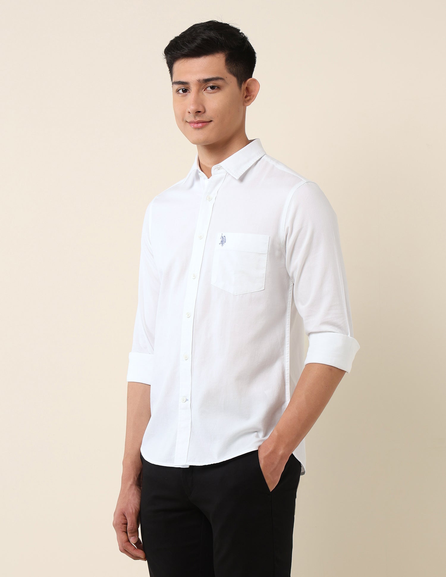 Pure Cotton Dobby Tailored Fit Shirt White - U.S. Polo Assn. India | Large