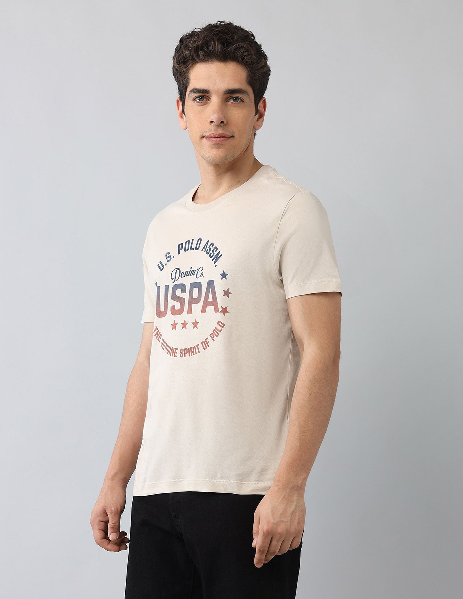 Muscle Fit Brand Printed T-Shirt Beige - U.S. Polo Assn. India | Large