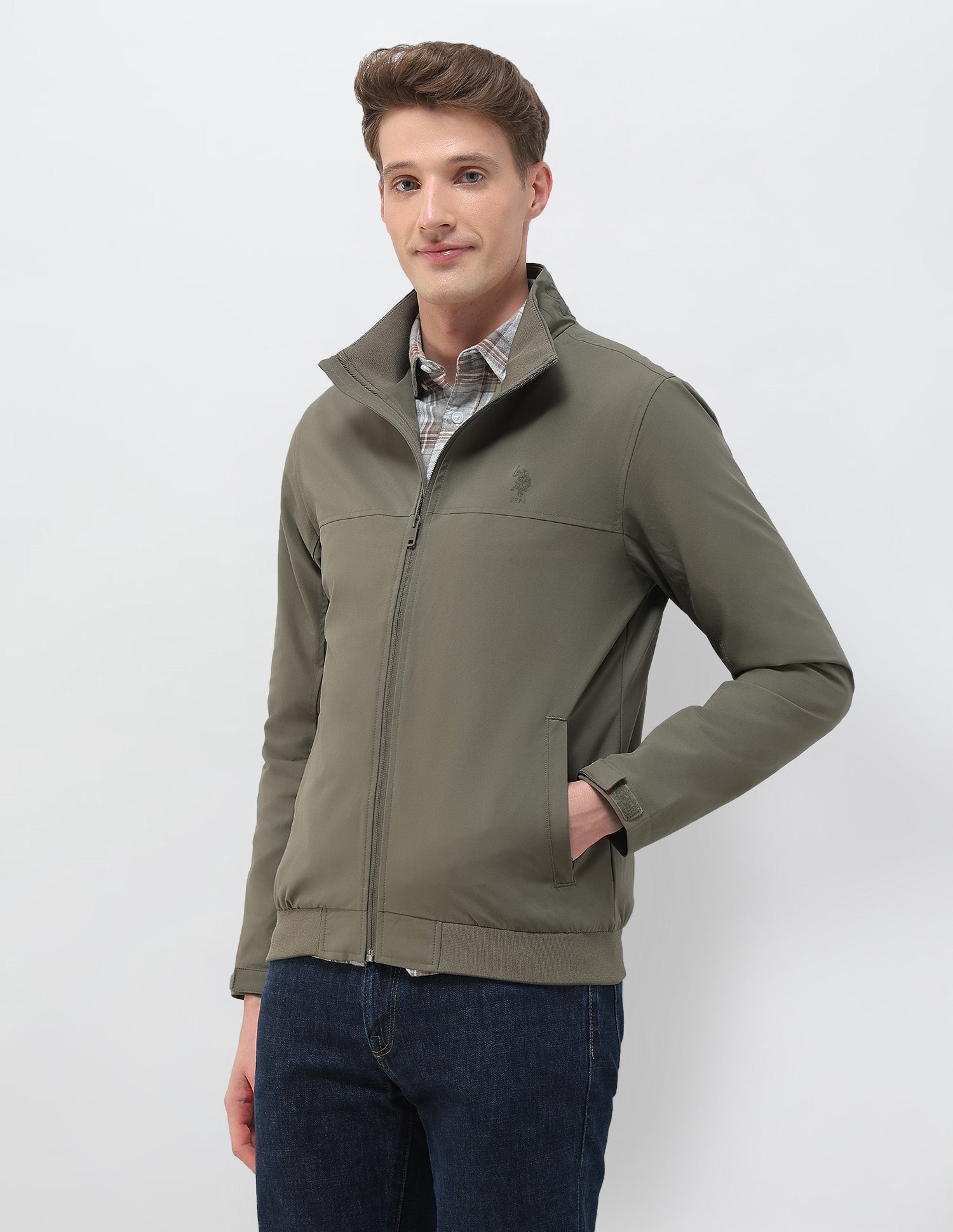 Regular Fit Solid Casual Jacket Green - U.S. Polo Assn. India | Large