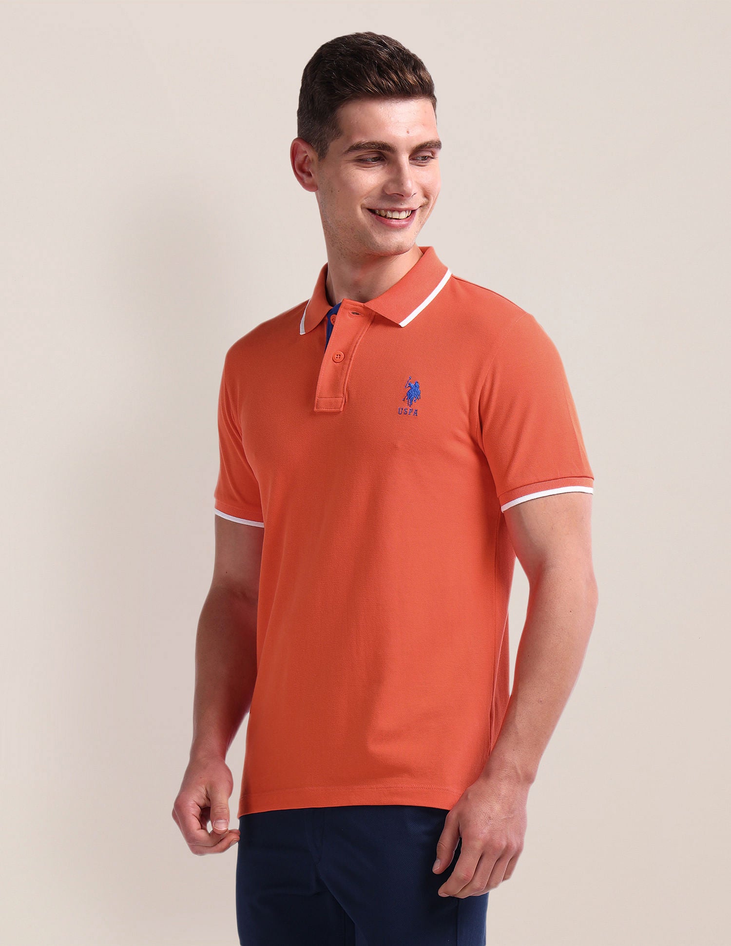 Tipped Collar Cotton Polo Shirt Orange - U.S. Polo Assn. India | Large