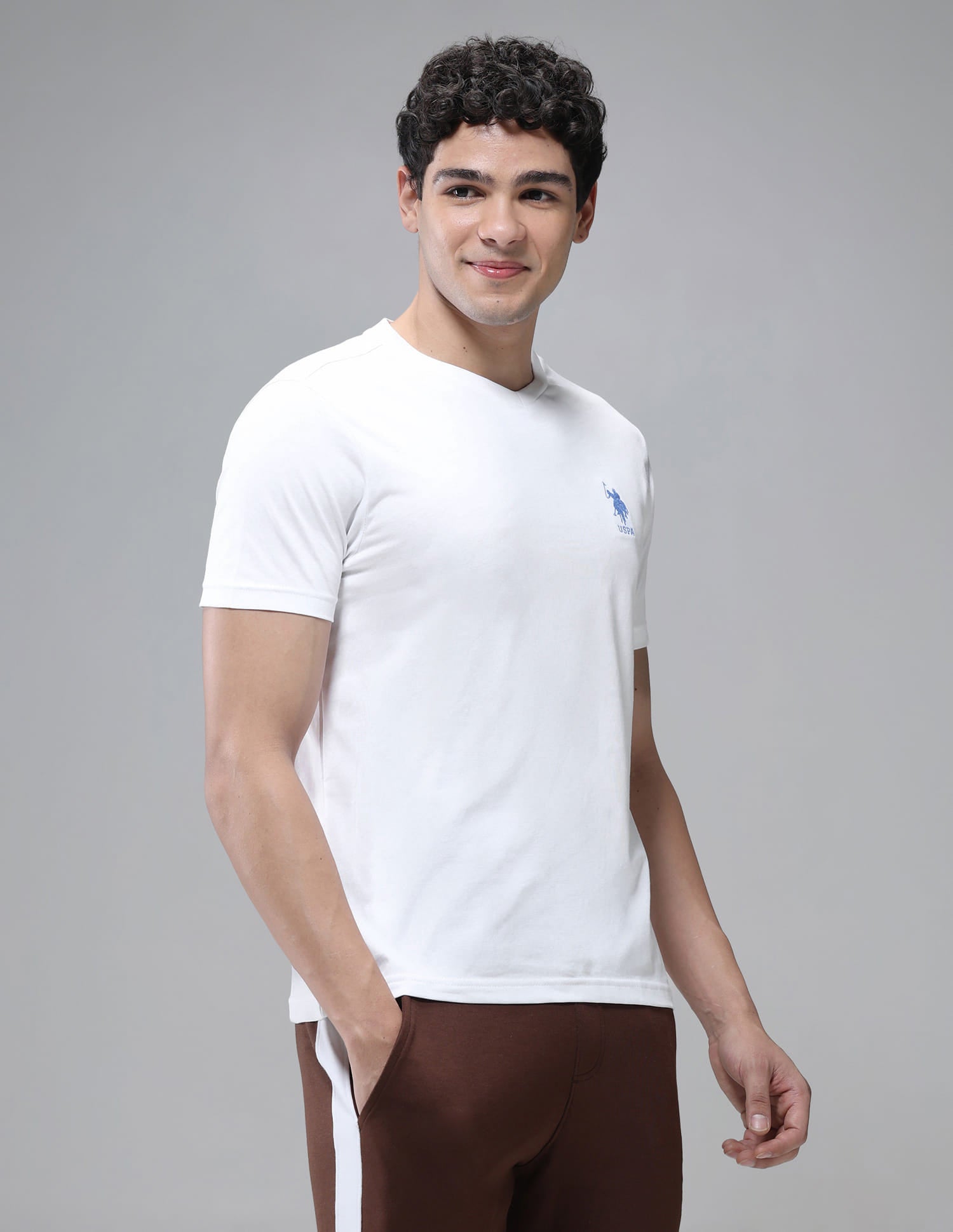 V-Neck Embroidered Logo I638 Lounge T-Shirt - Pack Of 1 White - U.S. Polo Assn. India | Large