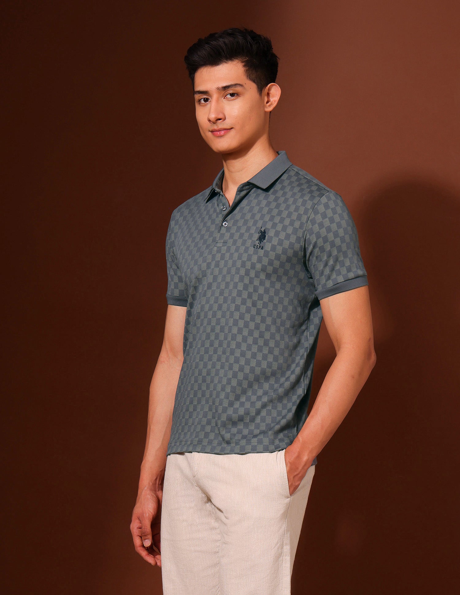 Checked Slim Fit Polo Shirt Dark Grey - U.S. Polo Assn. India | Large