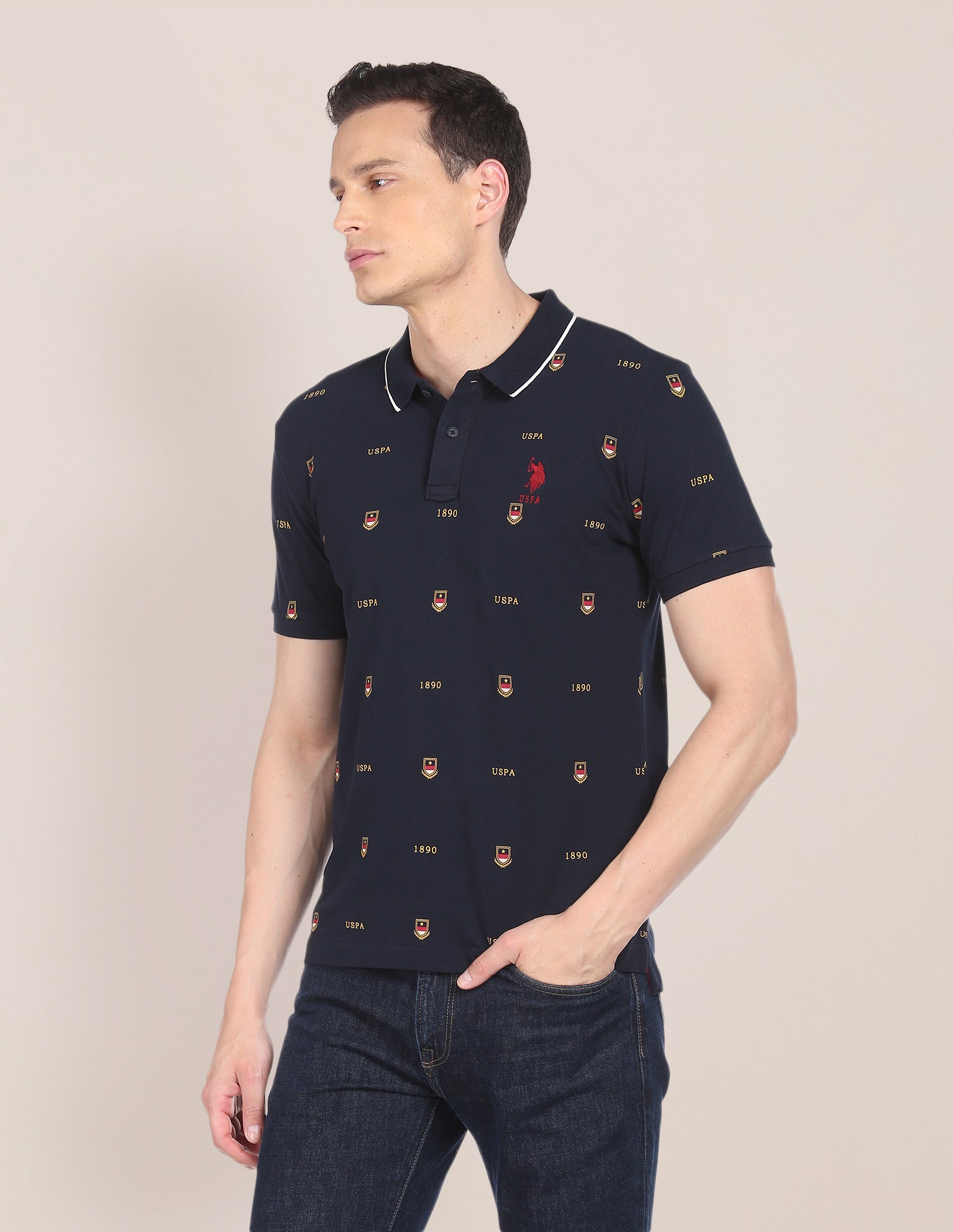 Crest Print Polo Shirt Navy - U.S. Polo Assn. India | Large