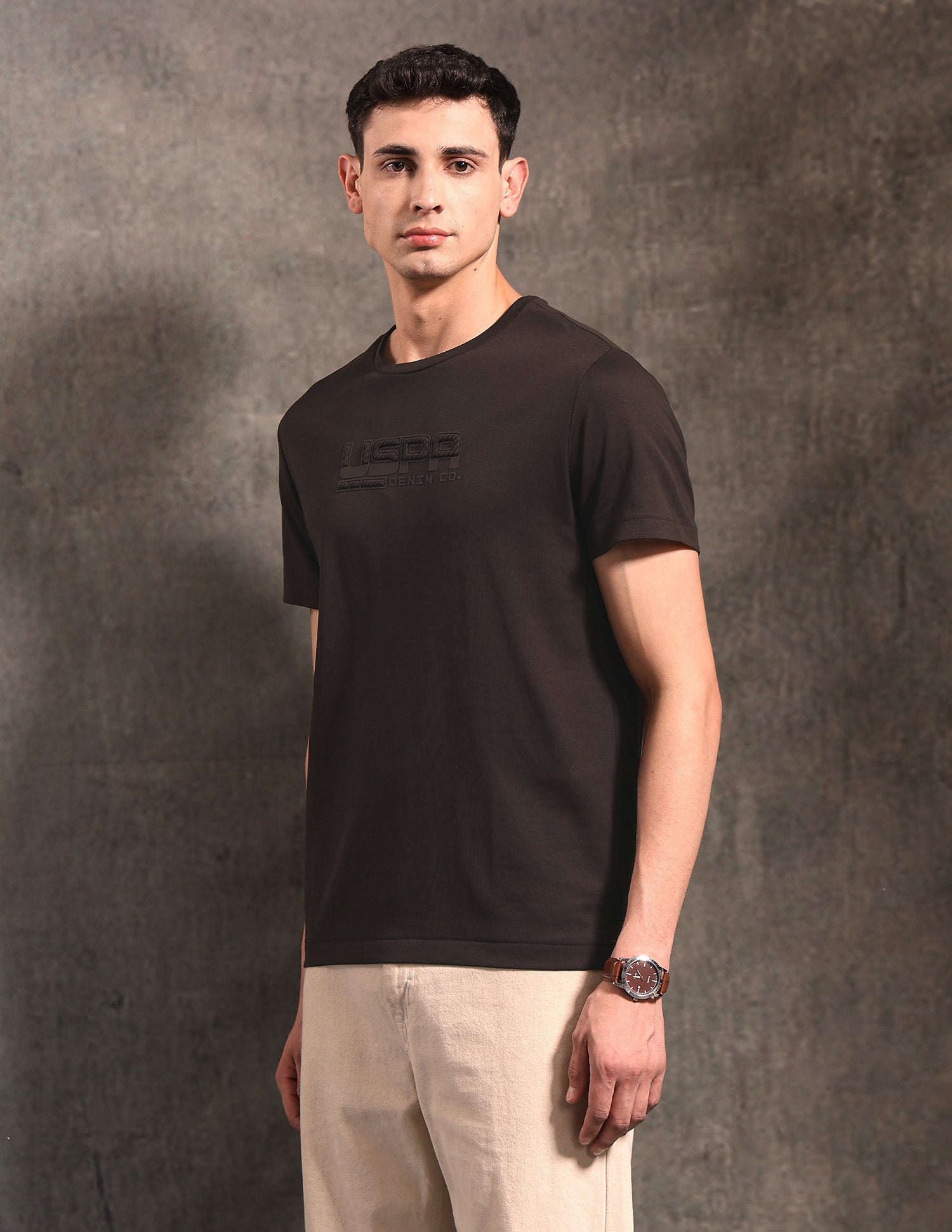 Brand Embossed Black & Gold T-Shirt Dark Brown - U.S. POLO ASSN. | Large