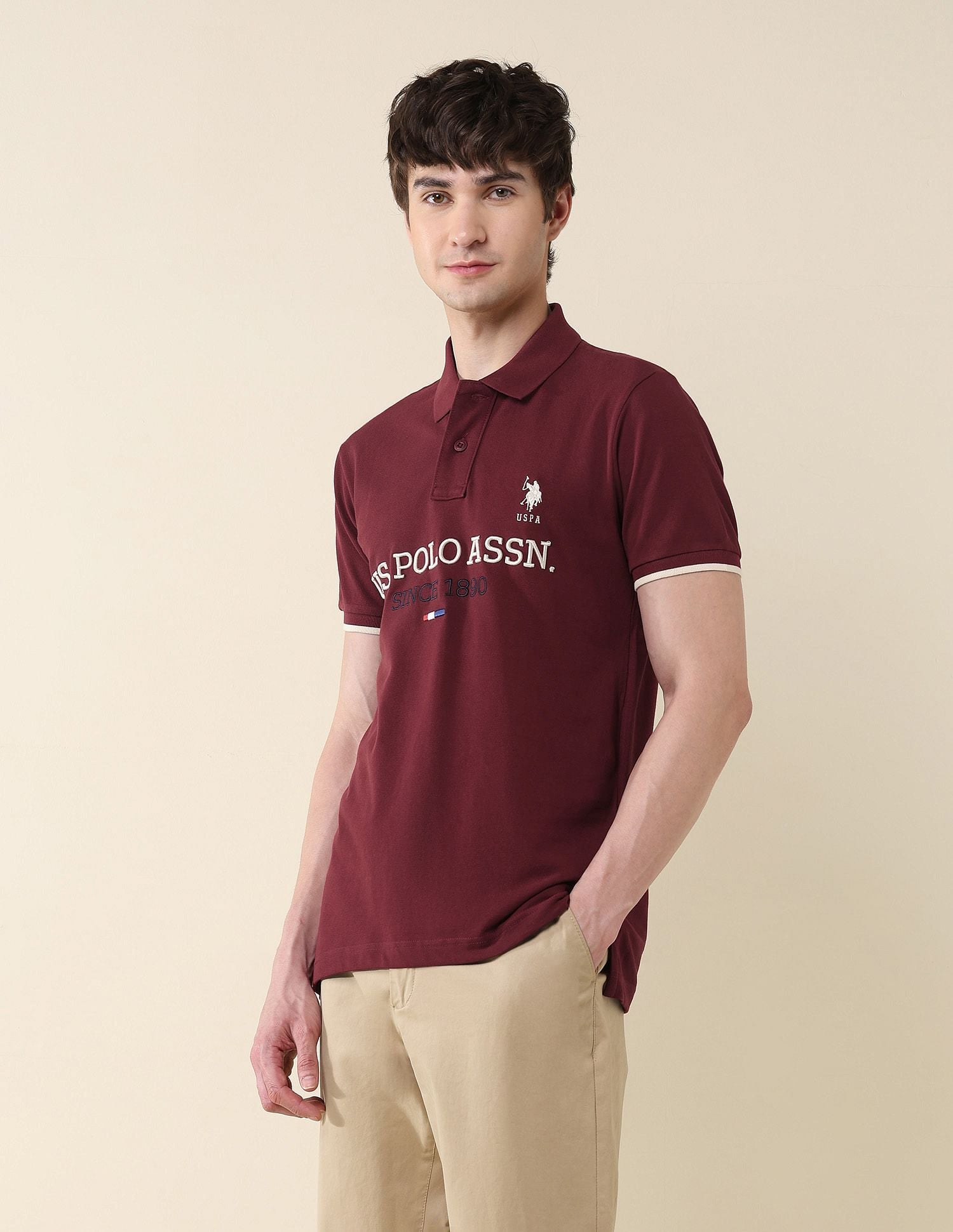Slim Fit Brand Embroidered Polo Shirt Wine - U.S. Polo Assn. India | Large