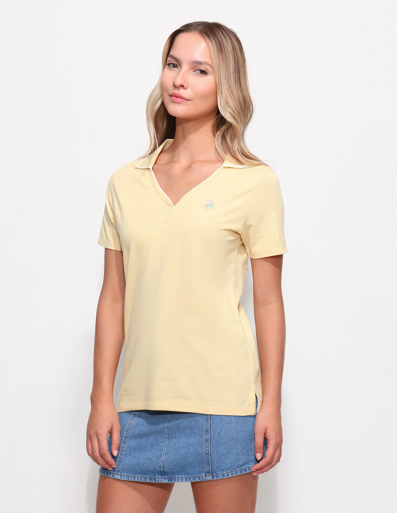 Half Collar Solid Polo Shirt Yellow - U.S. Polo Assn. India | Large