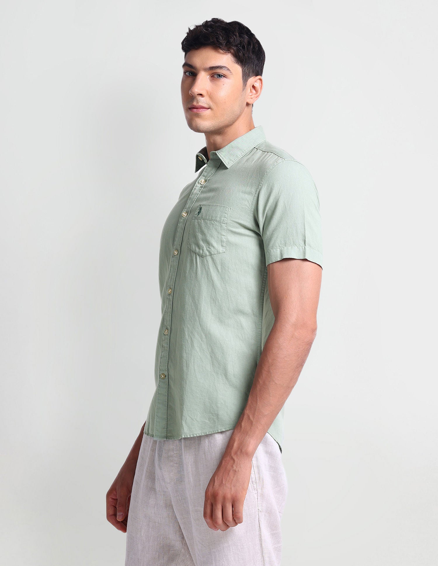 Slim Fit Short Sleeve Shirt Green - U.S. Polo Assn. India | Large