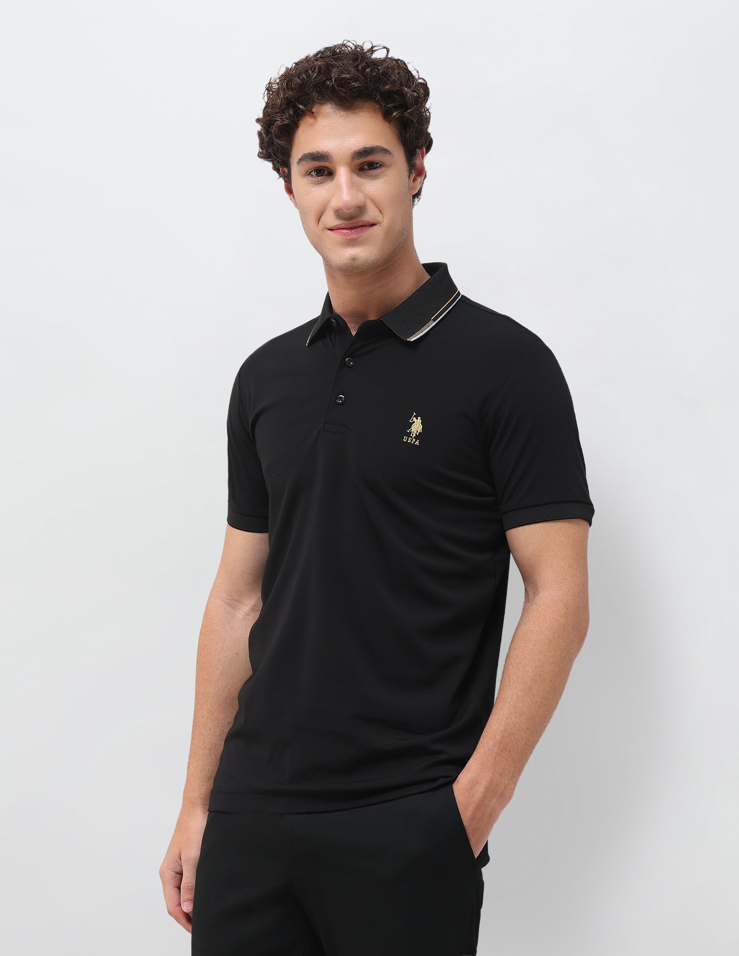 Solid Slim Fit Polo Shirt Black - U.S. Polo Assn. India | Large