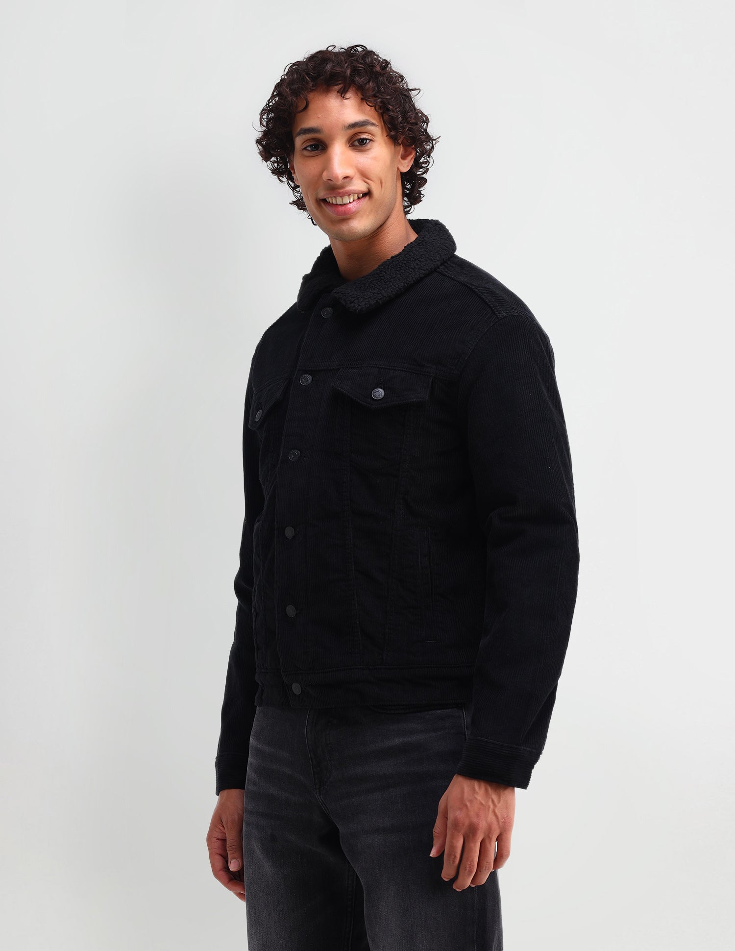 Slim Fit Corduroy Sherpa Jacket Black - U.S. Polo Assn. India | Large