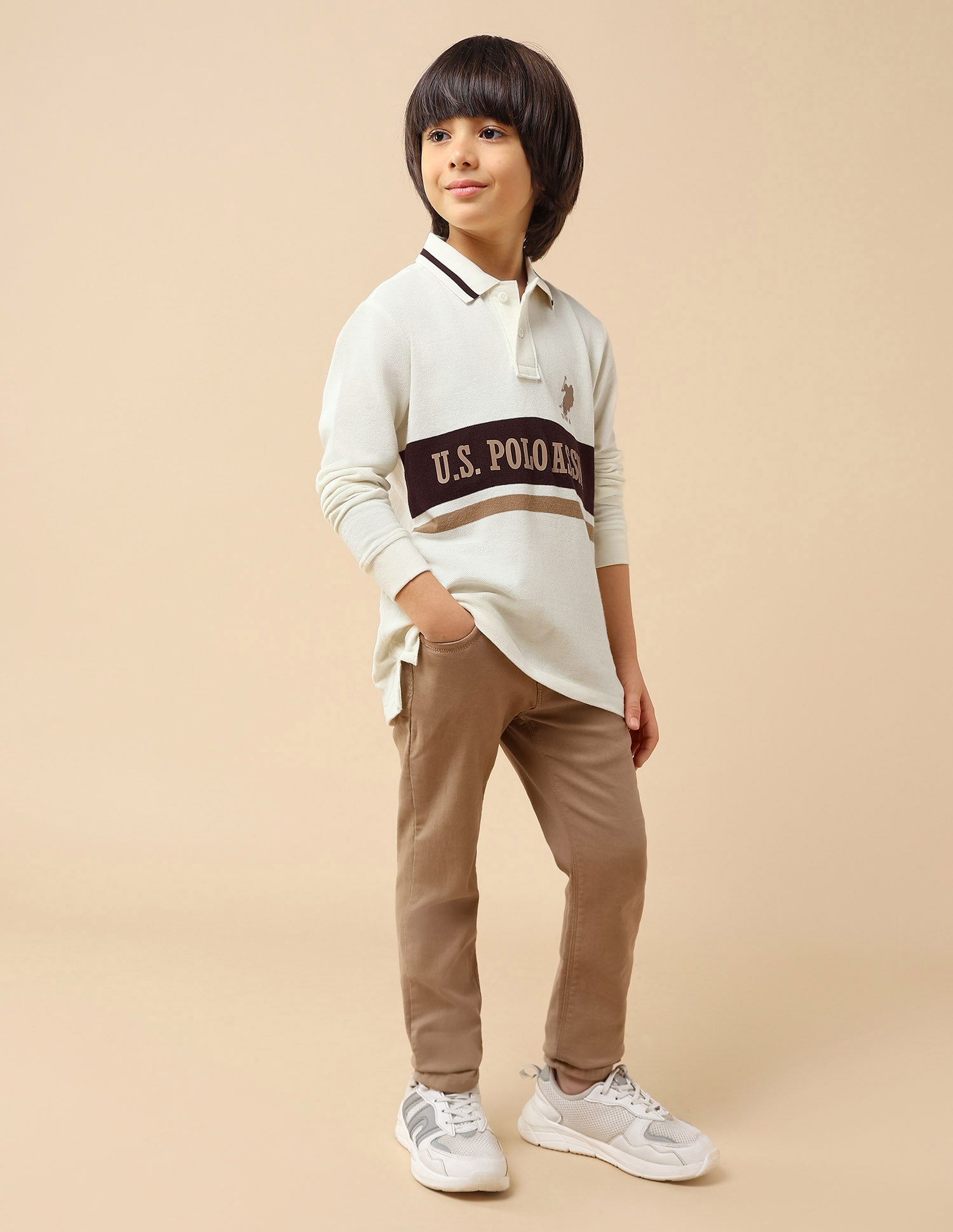 Boys Brand Printed Regular Fit Polo Shirt Off White - U.S. POLO ASSN. | Large