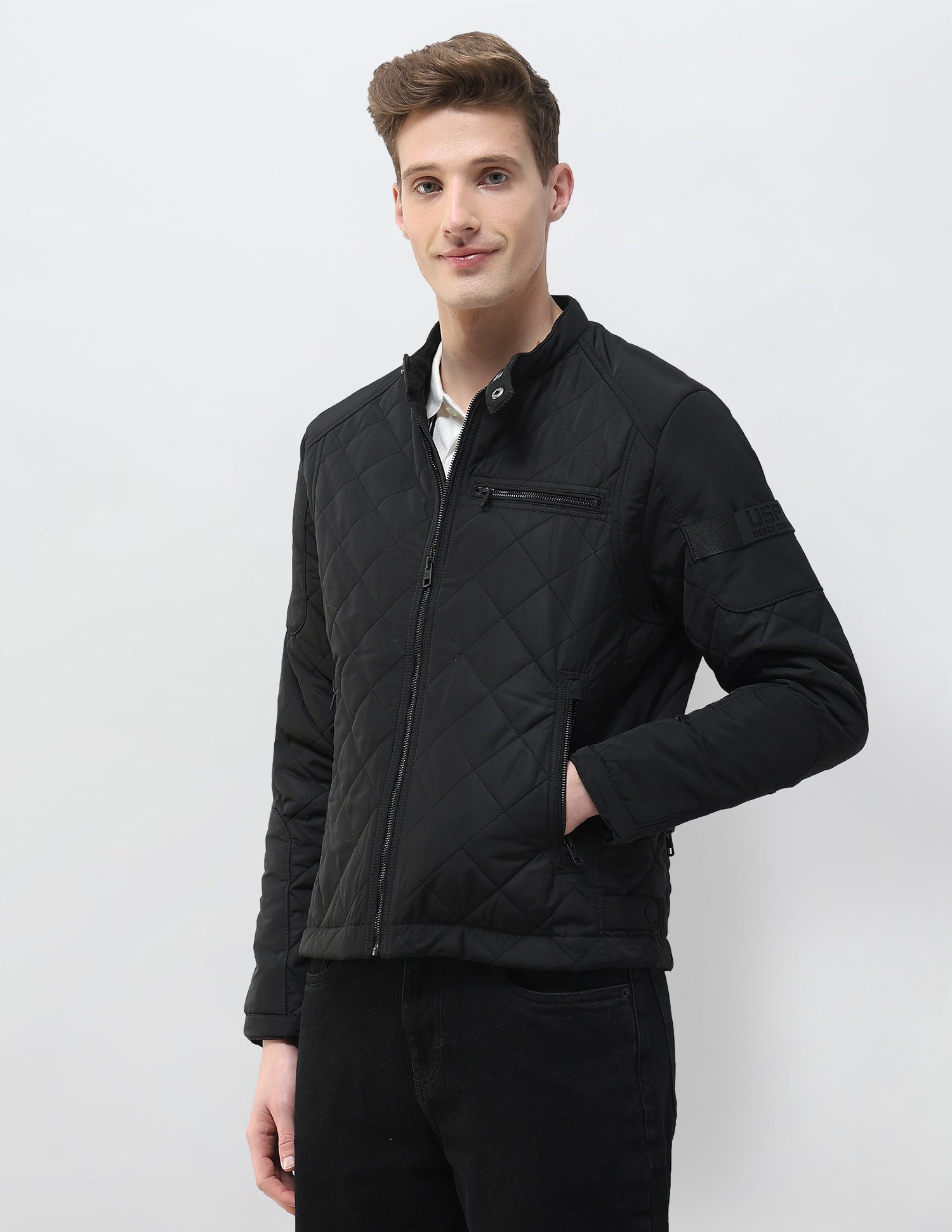 Solid Regular Fit Quilted Jacket Black - U.S. Polo Assn. India | Large