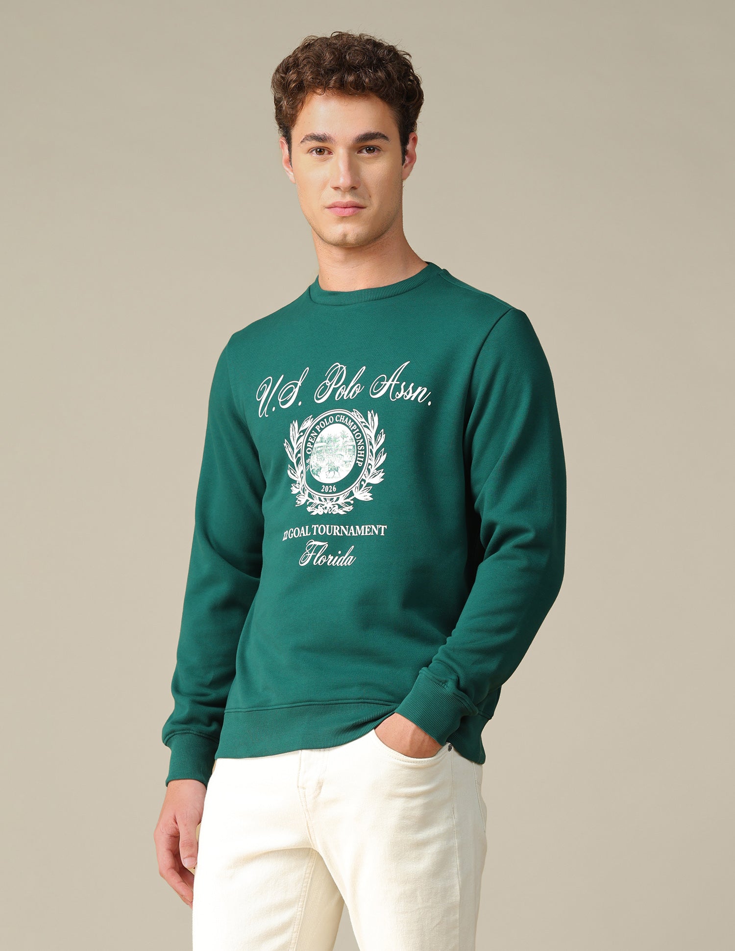 Graphic Brand Printed Regular Fit Sweatshirt Dark Green - U.S. Polo Assn. India | Large