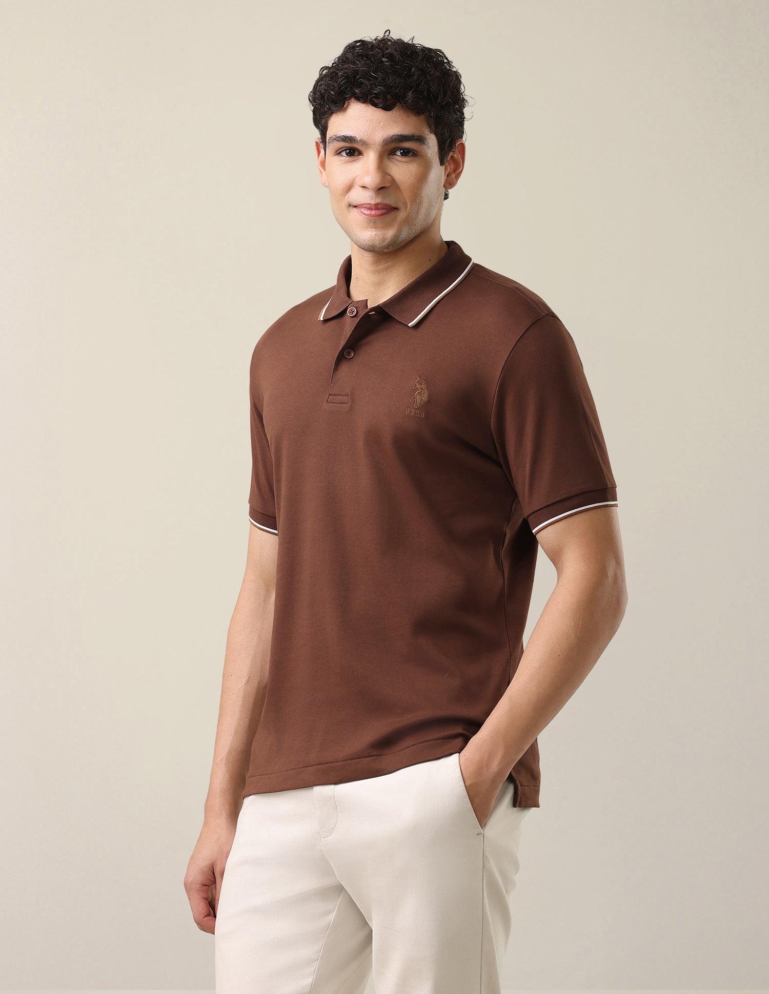 Solid Slim Fit Polo Shirt Brown - U.S. Polo Assn. India | Large