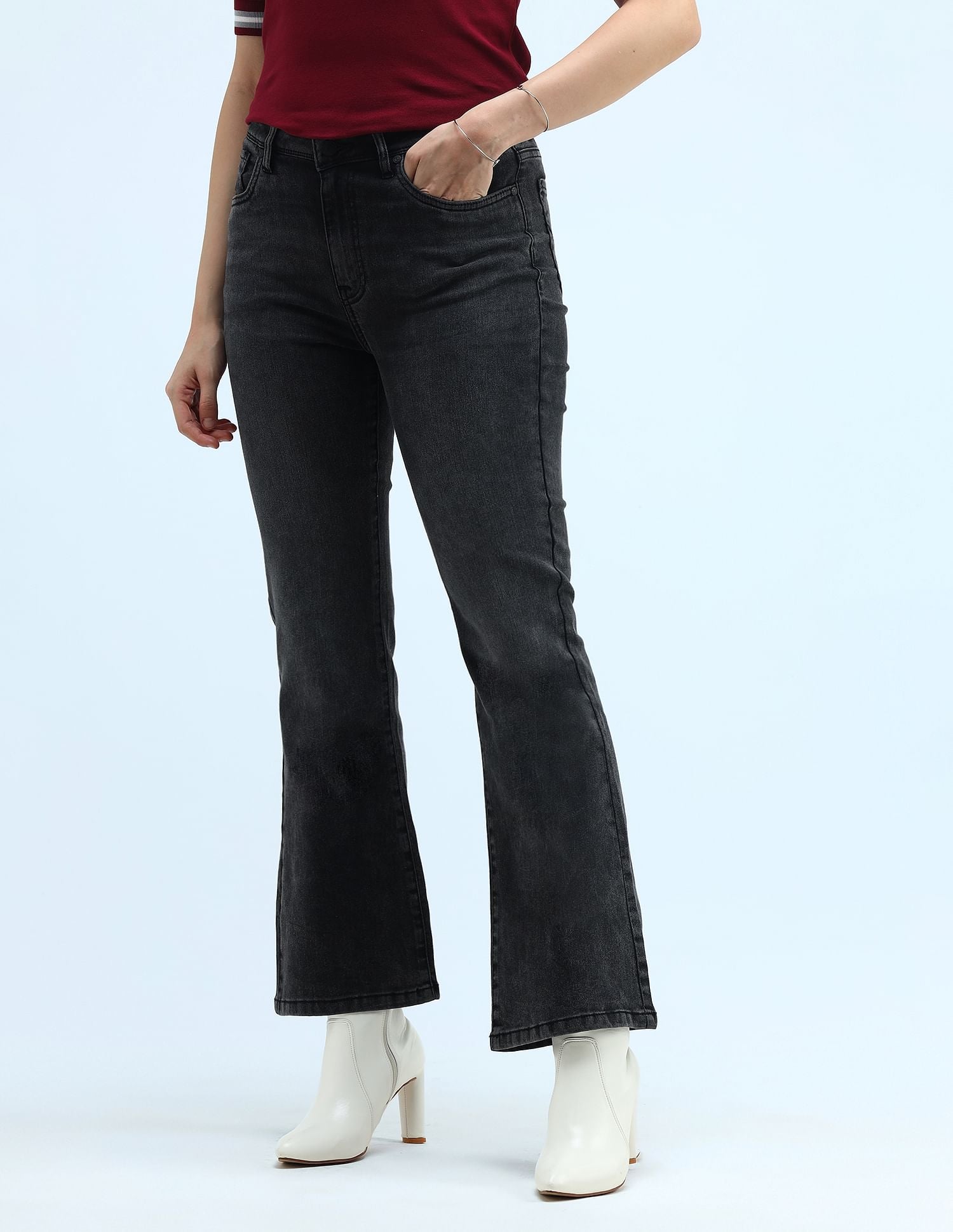 High Rise Flared Fit Jeans Dark Grey - U.S. Polo Assn. India | Large