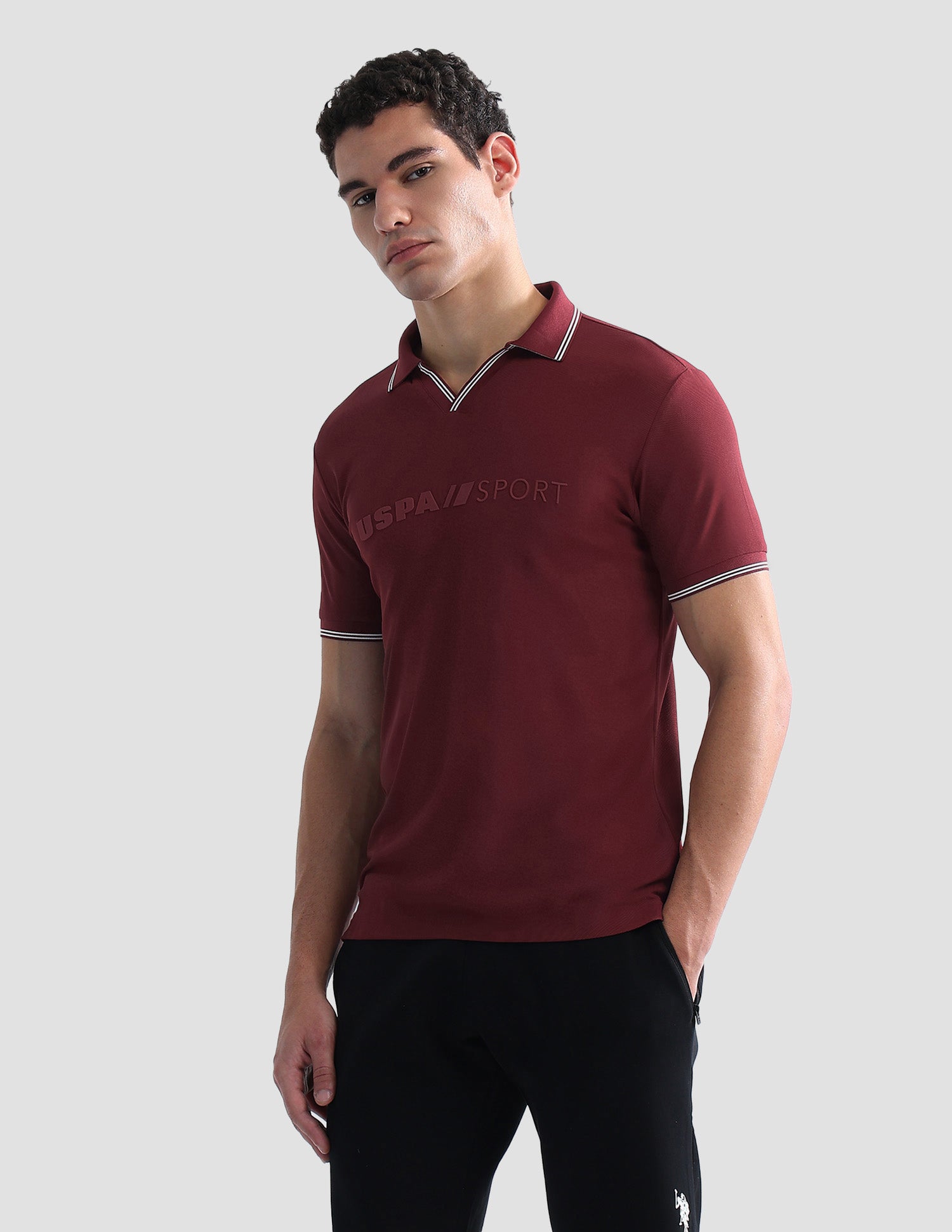 Brand Embossed Regular Fit Active Polo Shirt Maroon - U.S. POLO ASSN. | Large