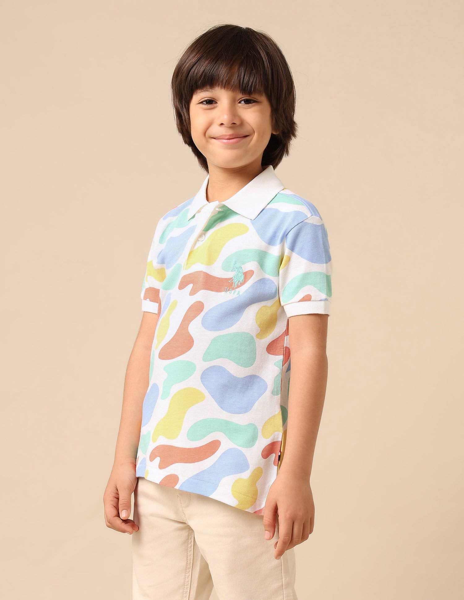 Boys Abstract Printed Regular Fit Polo Shirt White - U.S. POLO ASSN. | Large