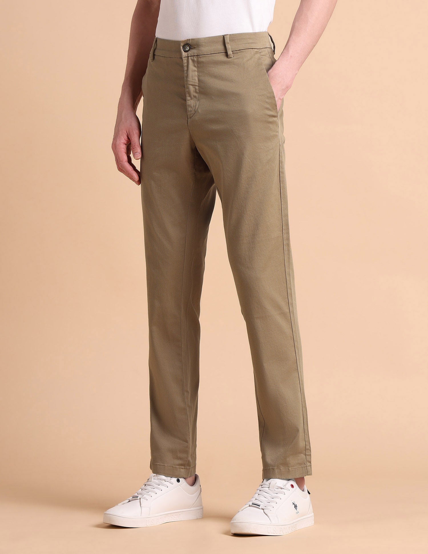 Super Slim Fit Satin Chinos Khaki - U.S. POLO ASSN. | Large