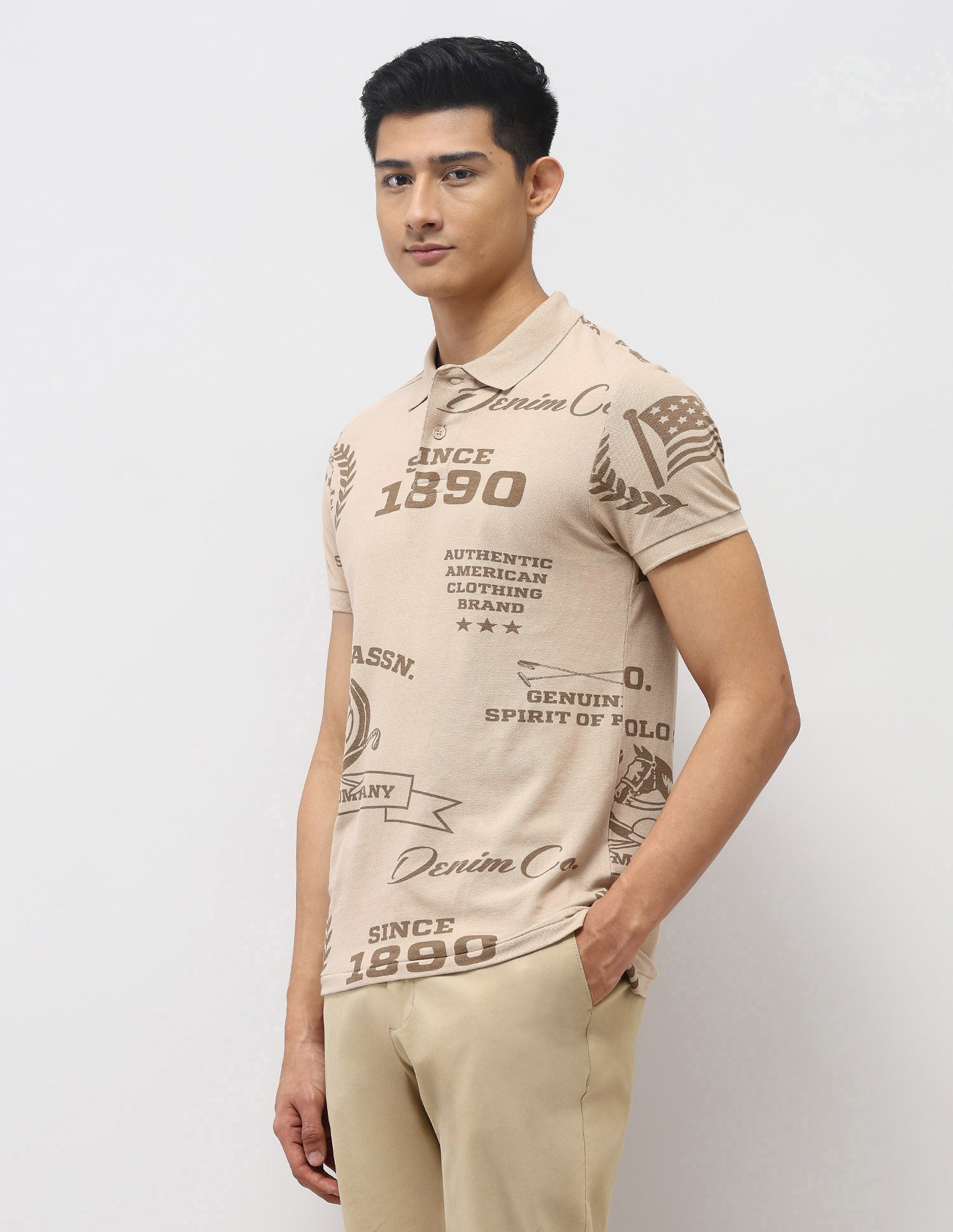 Brand Printed Muscle Fit Polo Shirt Beige - U.S. Polo Assn. India | Large