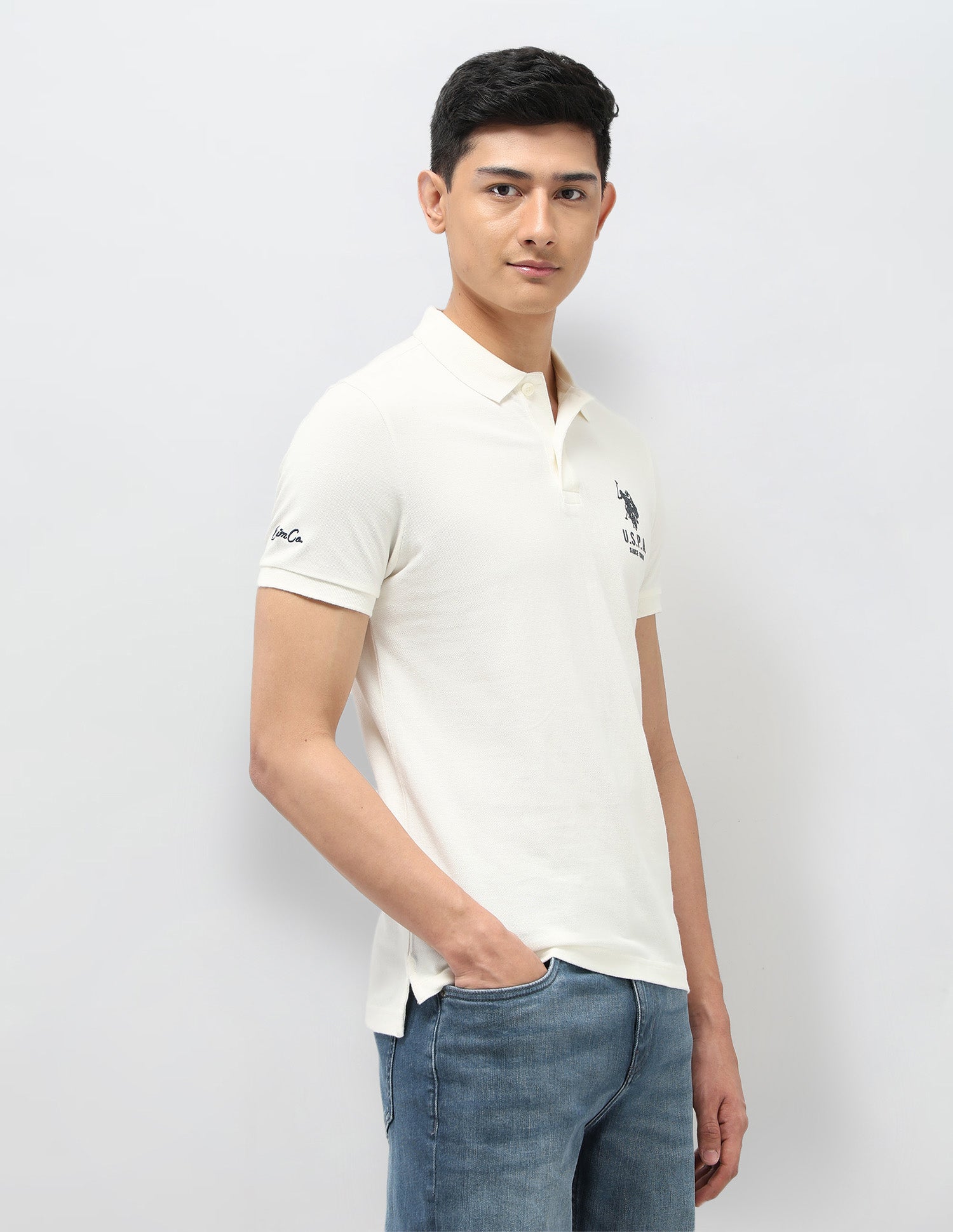 Pure Cotton Muscle Fit Polo Shirt Ivory - U.S. Polo Assn. India | Large