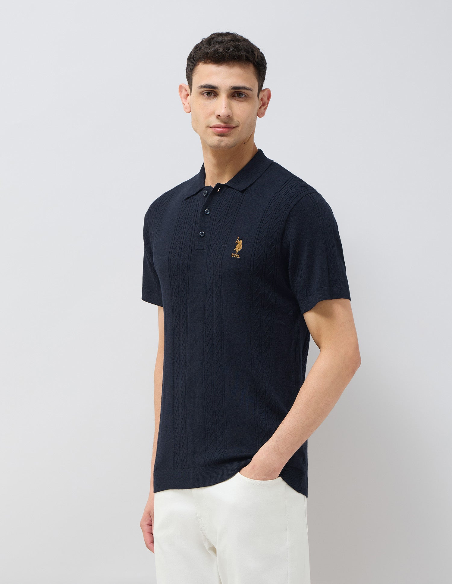 Patterned Knit Regular Fit Polo Shirts Navy - U.S. POLO ASSN. | Large