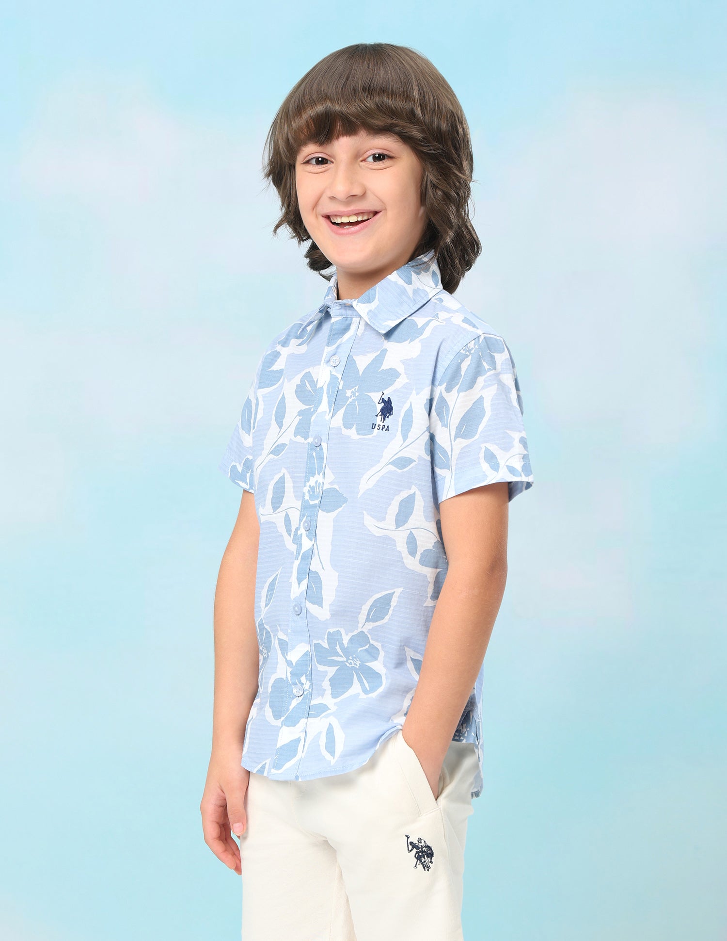 Floral Printed Regular Fit Shirt Light Blue - U.S. Polo Assn. India | Large