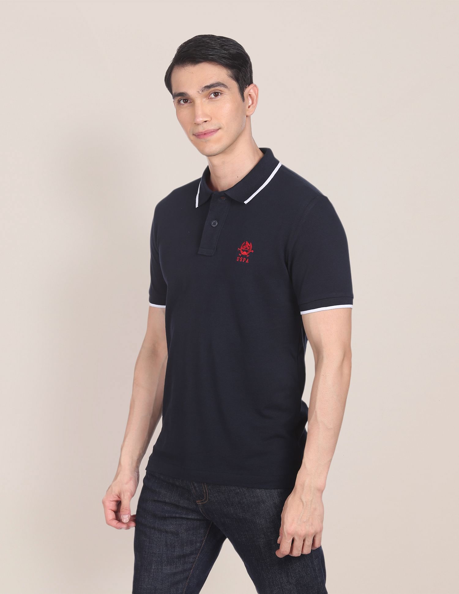 Embroidered Logo Solid Polo Shirt Navy - U.S. POLO ASSN. | Large