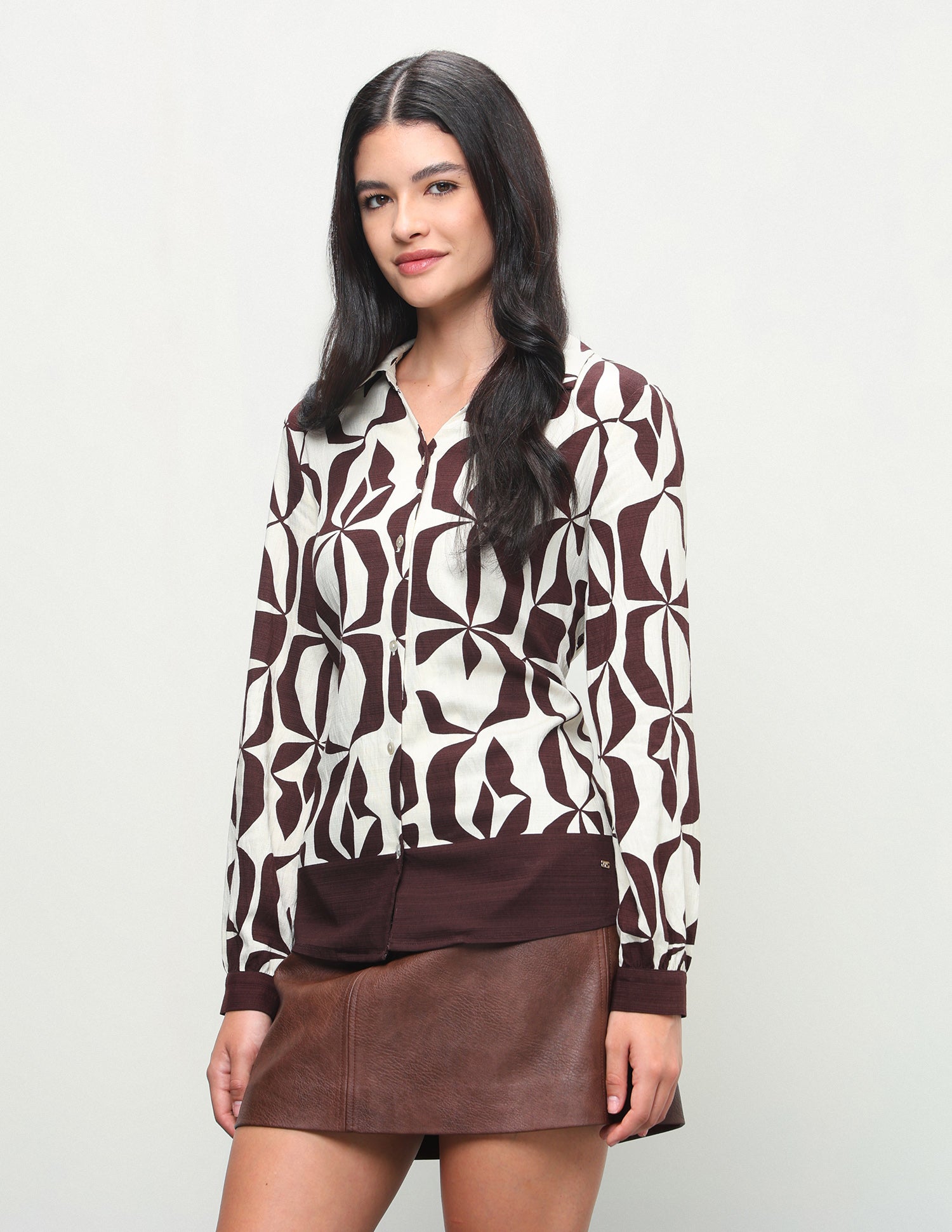 Abstract Printed Relaxed Fit Shirt Dark Brown - U.S. Polo Assn. India | Large