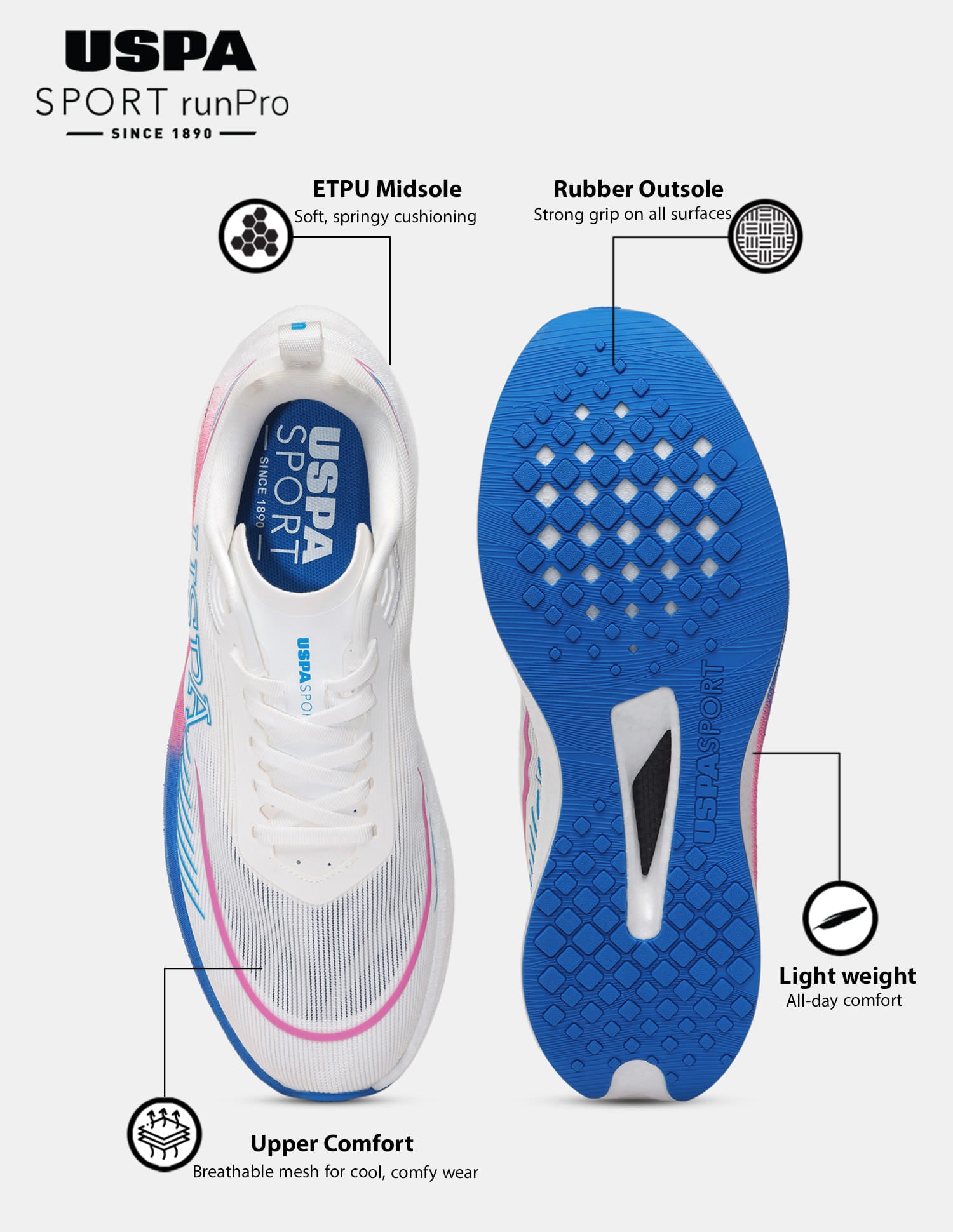 Men Otto USPA Sport Runpro Running Shoes White - U.S. Polo Assn. India | Large