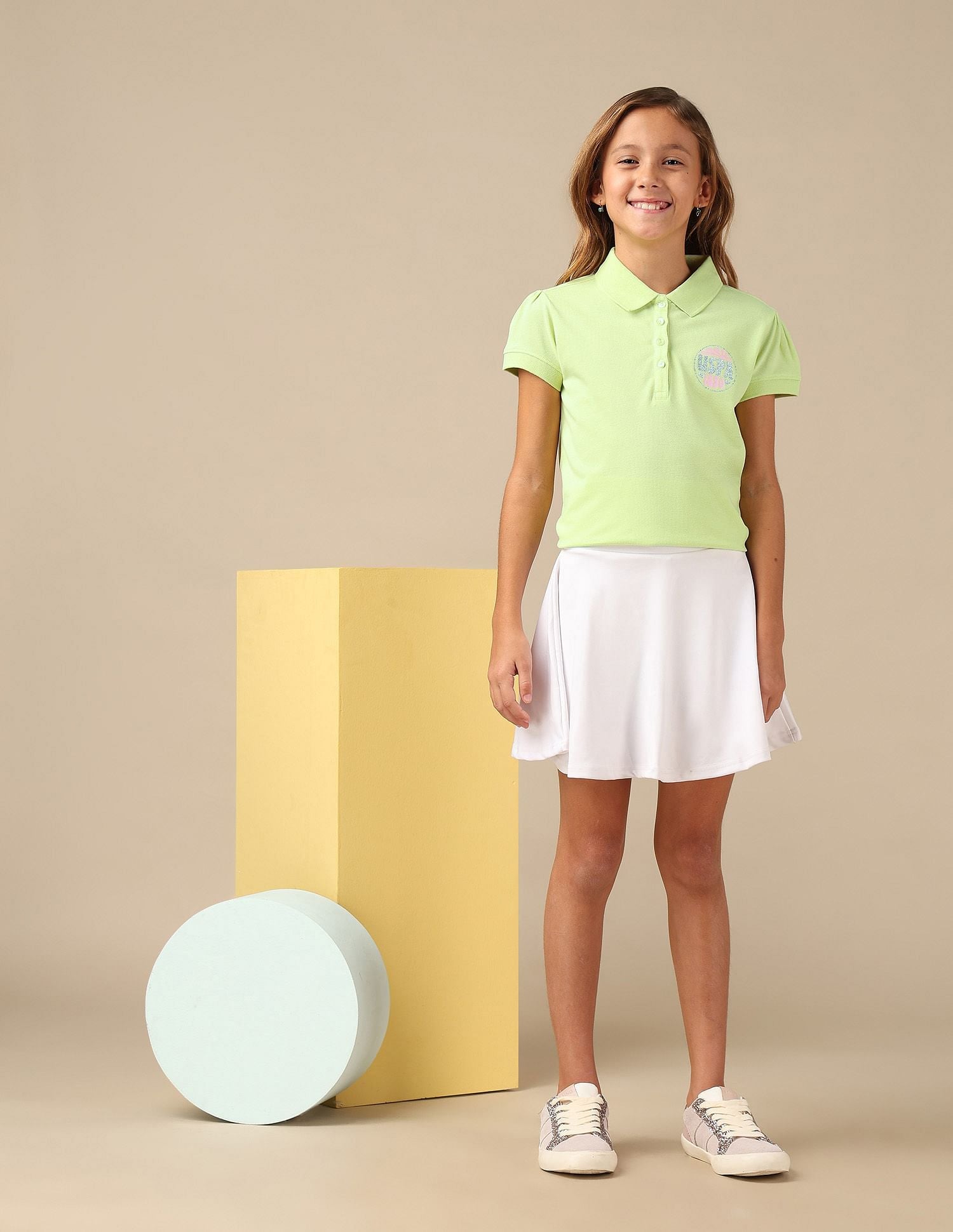 Girls Brand Printed Relaxed Fit Polo Shirt Yellow - U.S. POLO ASSN. | Large