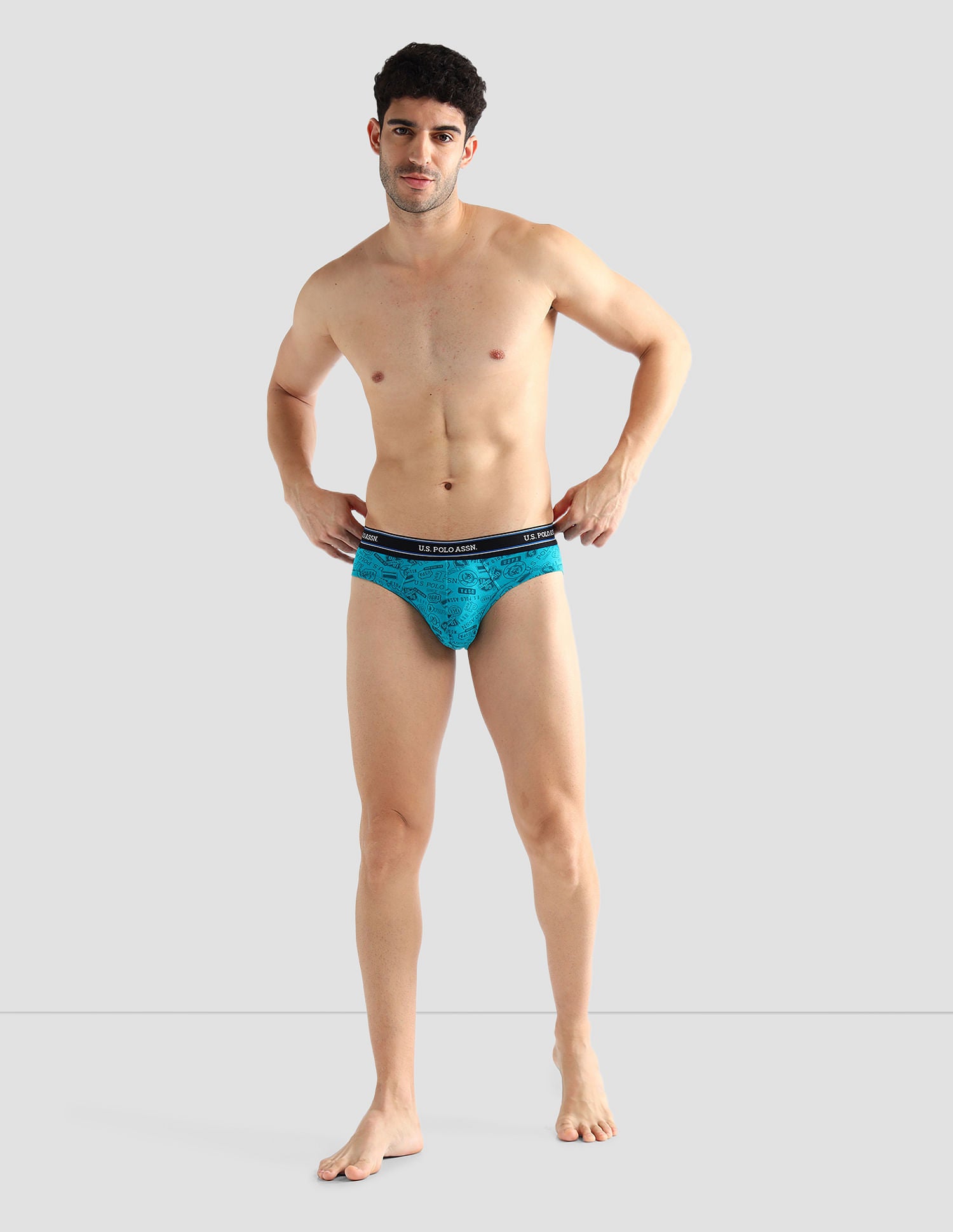 Elasticized Waist Printed I615 Briefs - Pack Of 2 Tile Blue and Grey Melange - U.S. POLO ASSN. | Large