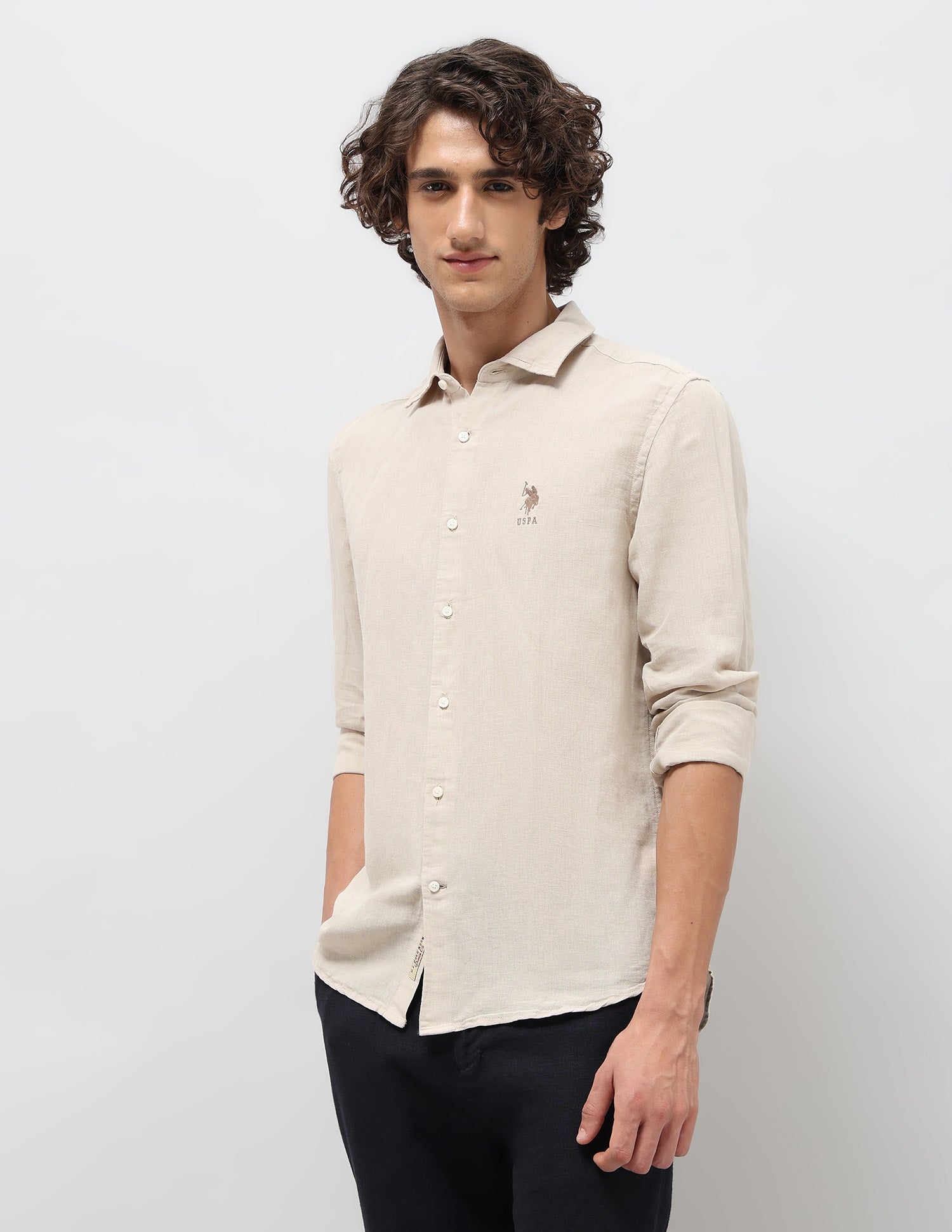 Solid Regular Fit Shirt Beige - U.S. POLO ASSN. | Large