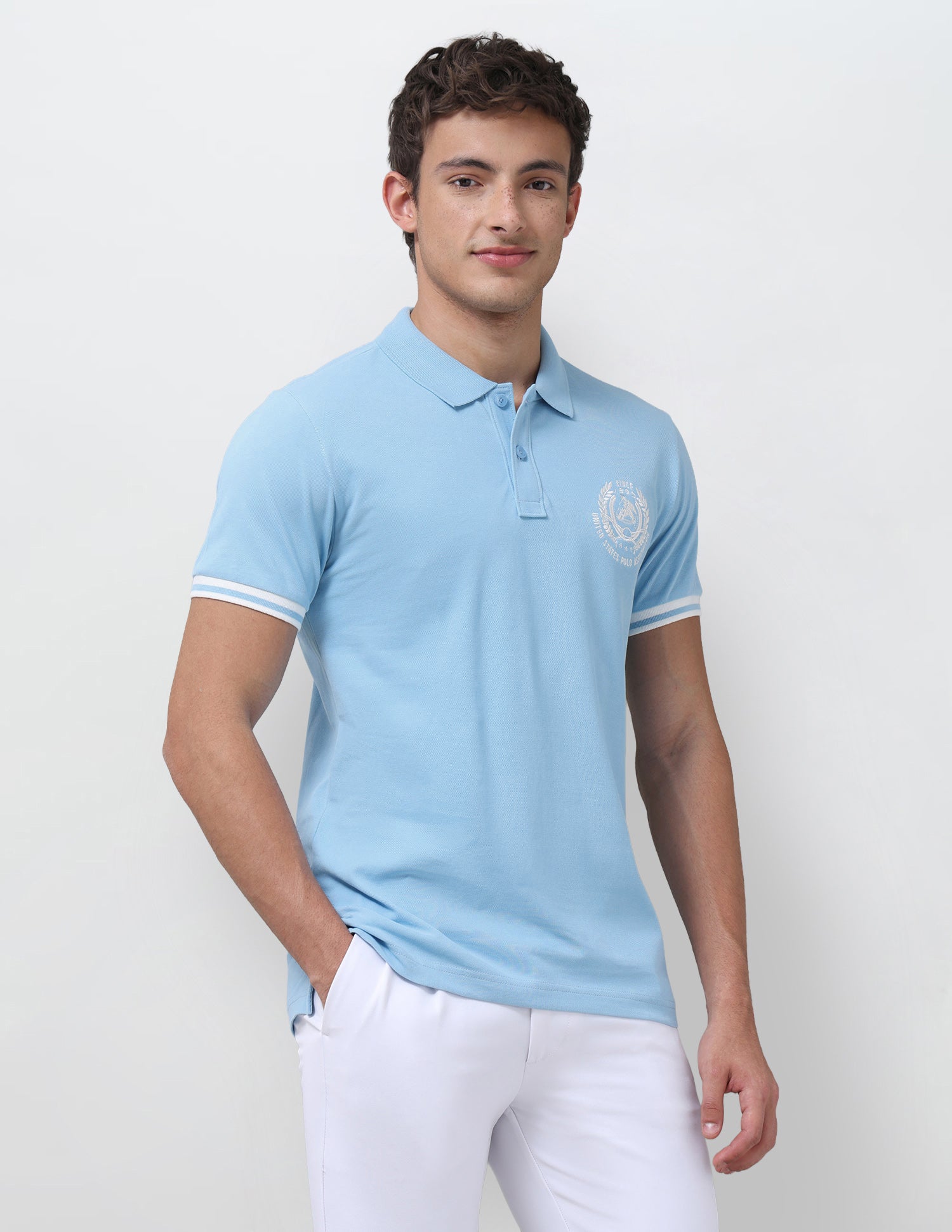Solid Slim Fit Polo Shirt Light Blue - U.S. Polo Assn. India | Large