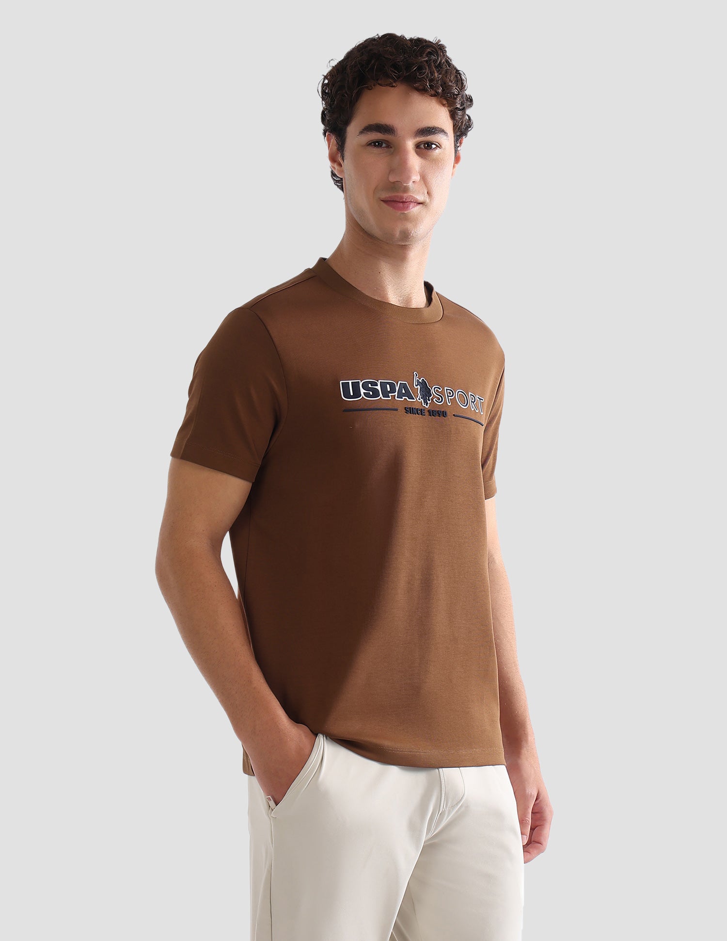 Brand Printed Slim Fit Active T-Shirt Khaki - U.S. Polo Assn. India | Large